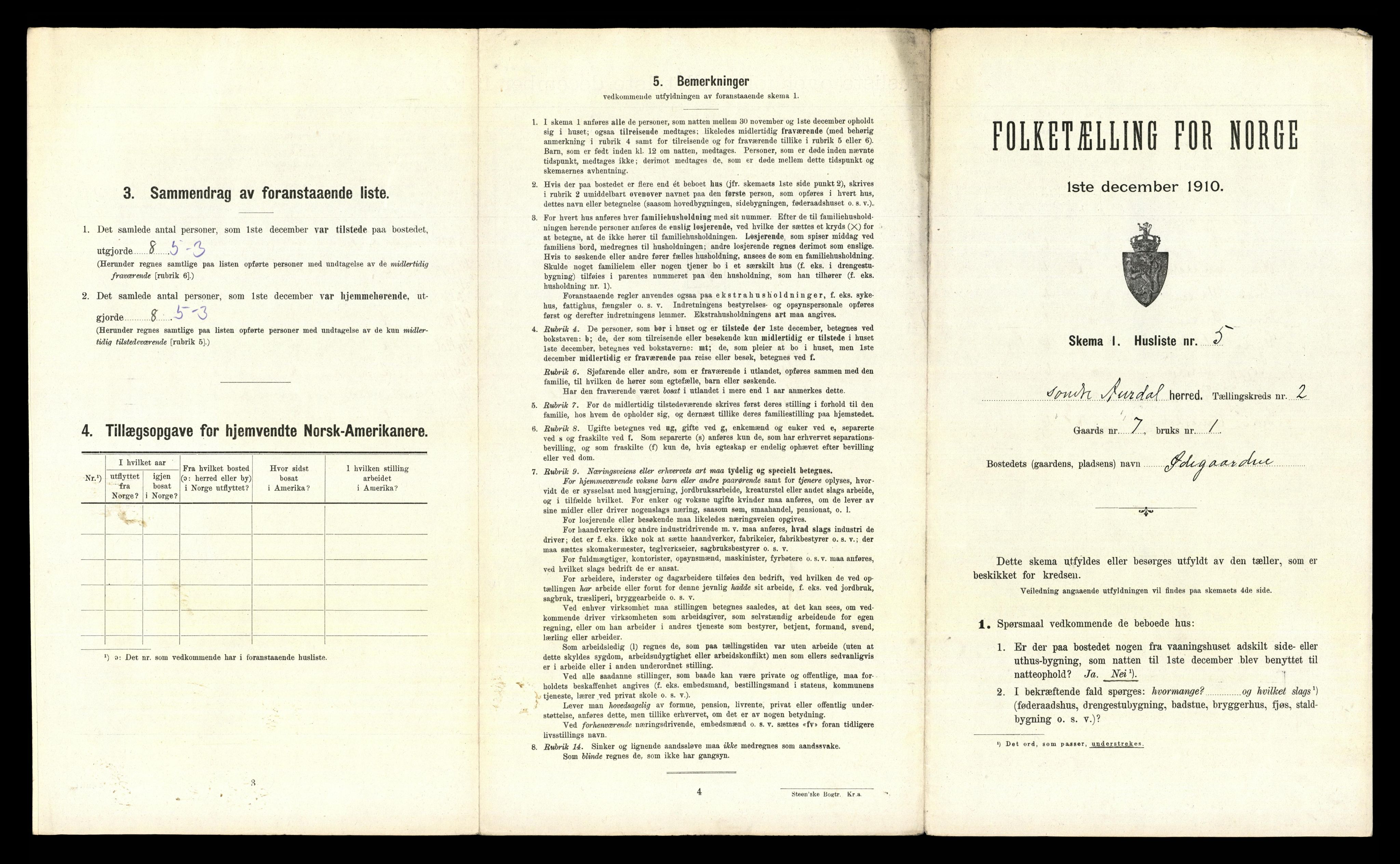 RA, Folketelling 1910 for 0540 Sør-Aurdal herred, 1910, s. 103