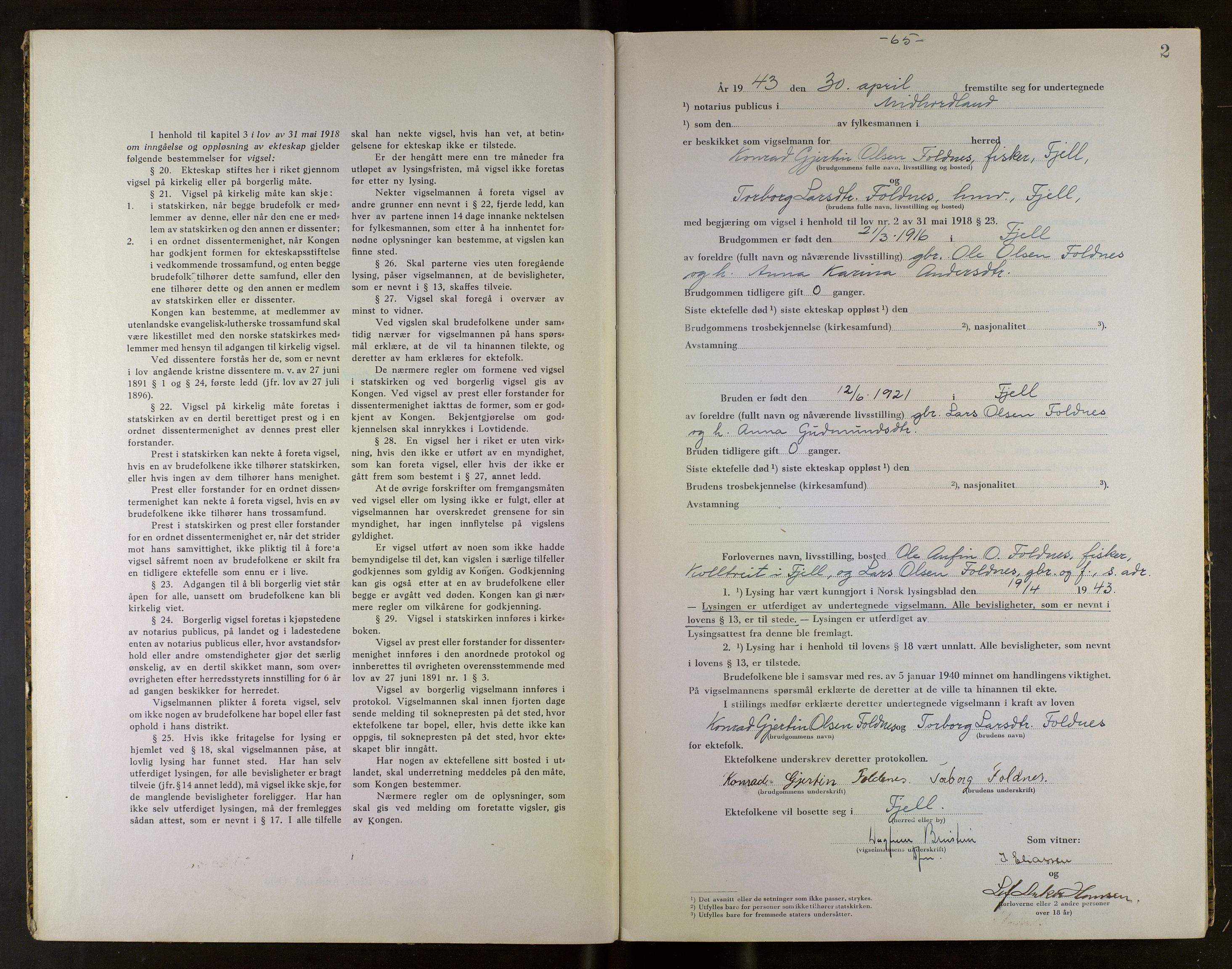 Midhordland sorenskriveri, SAB/A-3001/1/M/Mc/Mca/L0004: Notarialbilag. Vigselbøker, 1943, s. 2