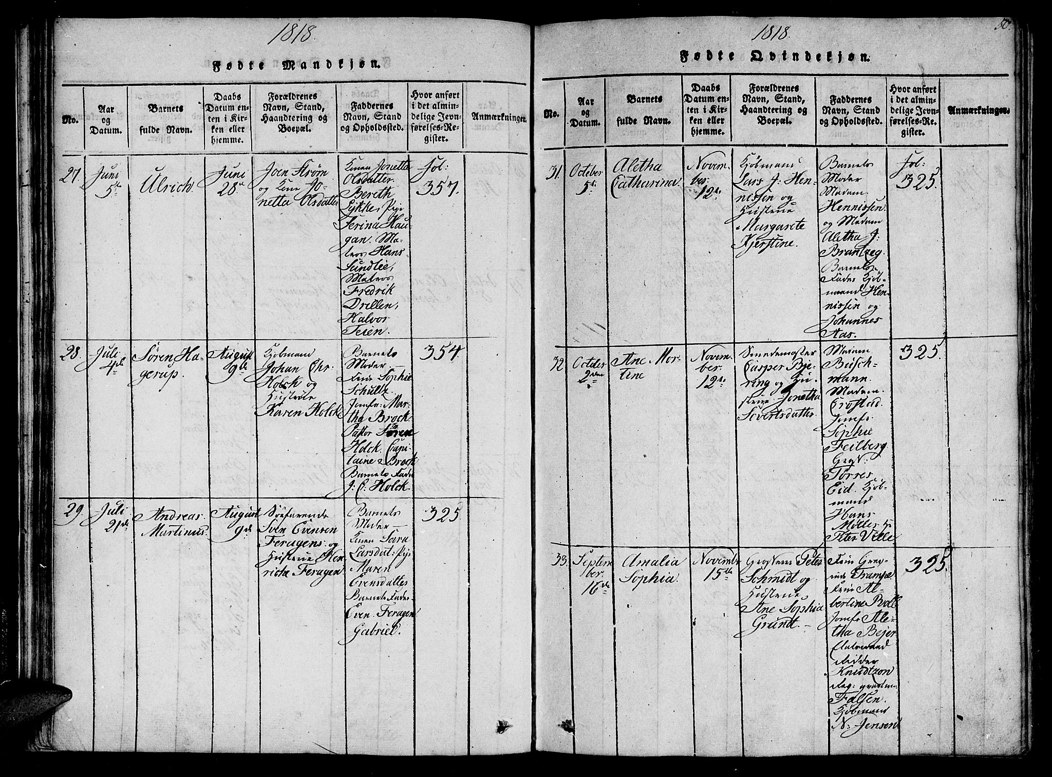 Ministerialprotokoller, klokkerbøker og fødselsregistre - Sør-Trøndelag, SAT/A-1456/602/L0107: Ministerialbok nr. 602A05, 1815-1821, s. 50a