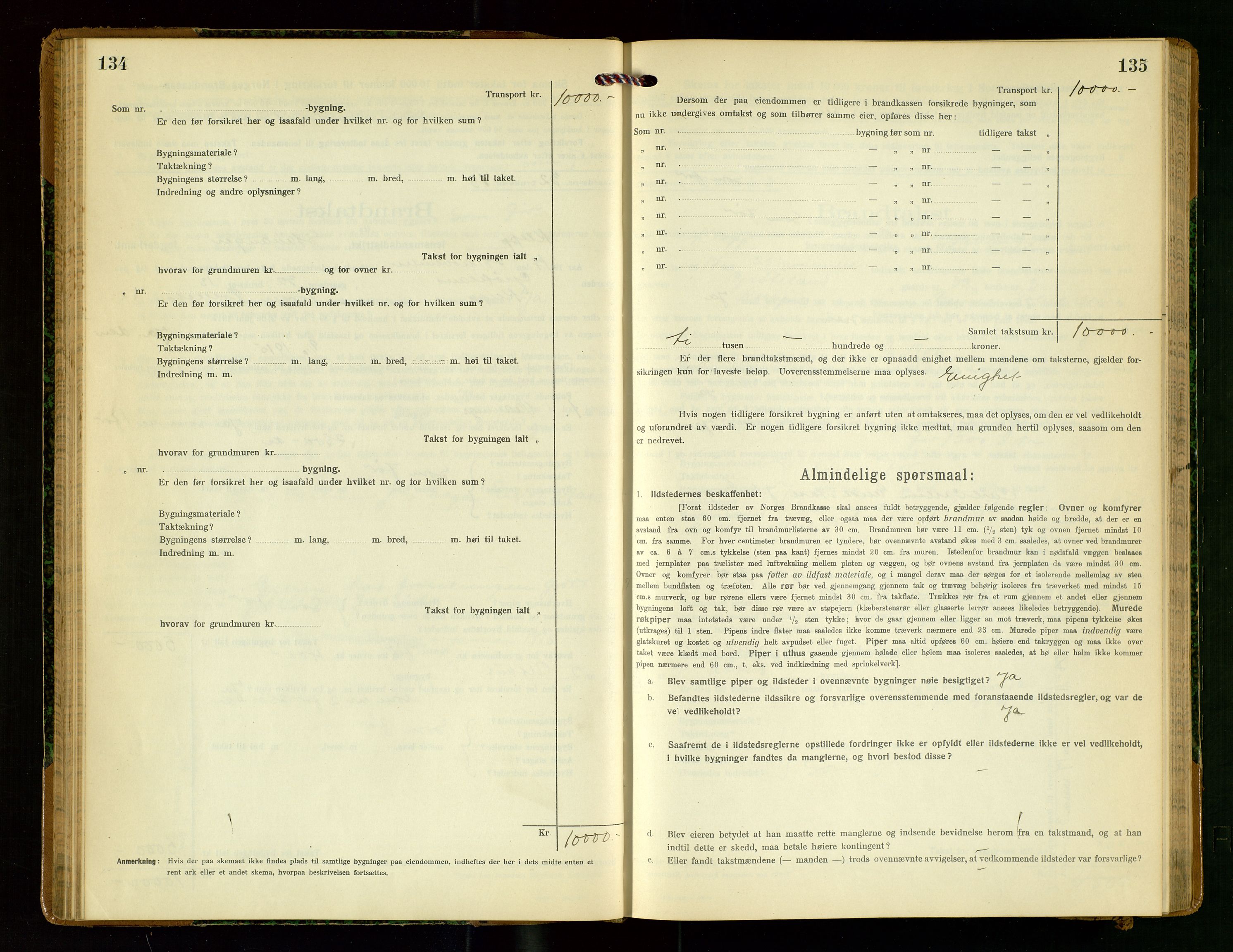 Klepp lensmannskontor, SAST/A-100163/Goc/L0009: "Brandtakstprotokol" m/register, 1917-1919, s. 134-135