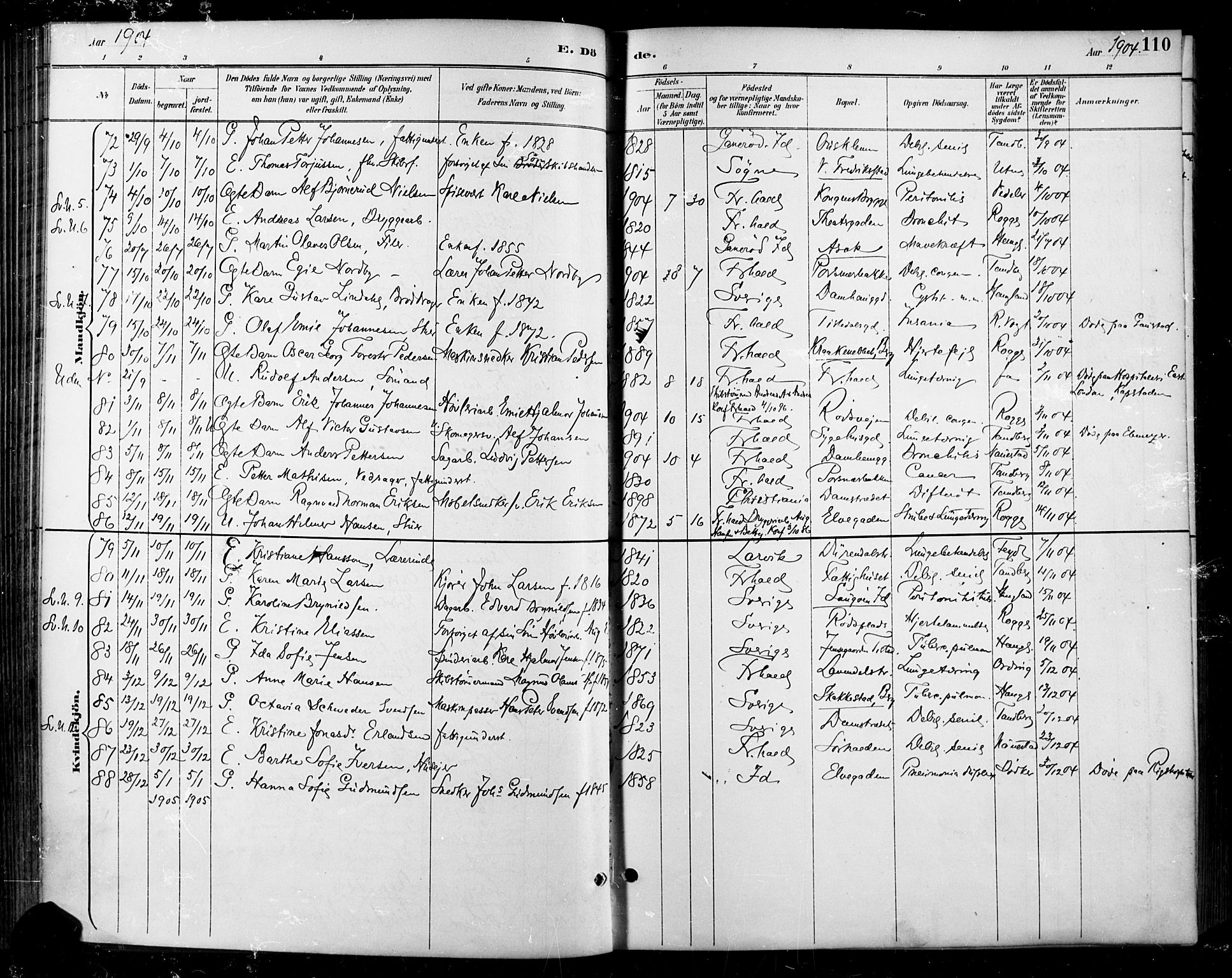 Halden prestekontor Kirkebøker, AV/SAO-A-10909/F/Fa/L0014: Ministerialbok nr. I 14, 1890-1906, s. 110