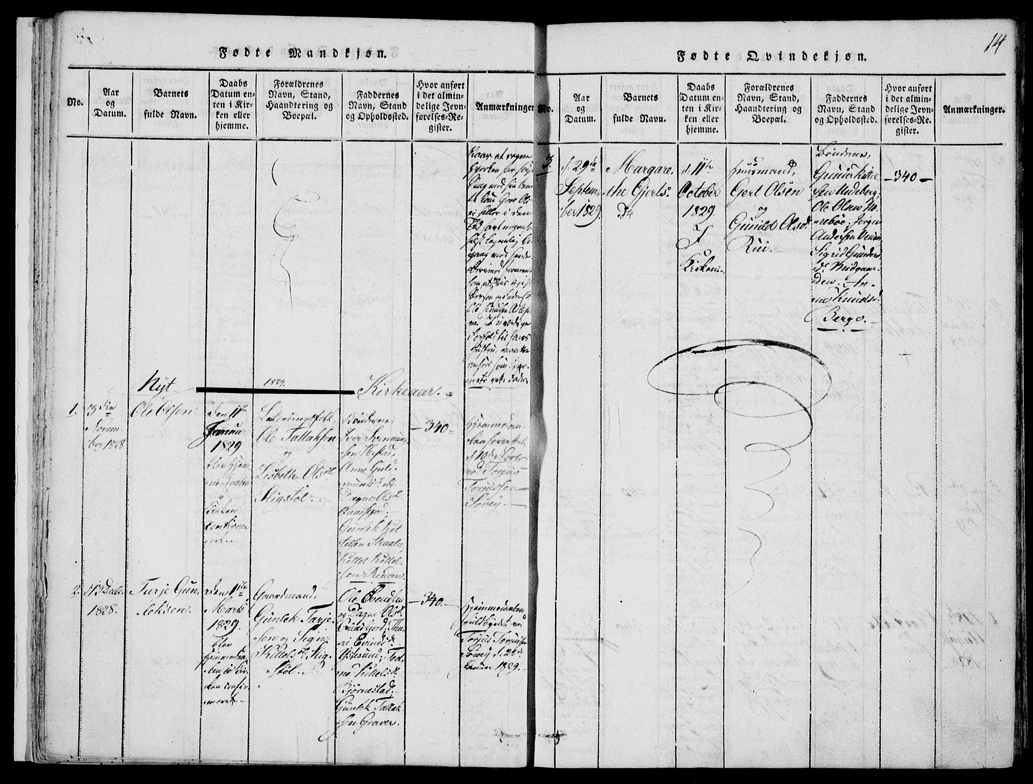 Fyresdal kirkebøker, AV/SAKO-A-263/F/Fb/L0001: Ministerialbok nr. II 1, 1815-1854, s. 14