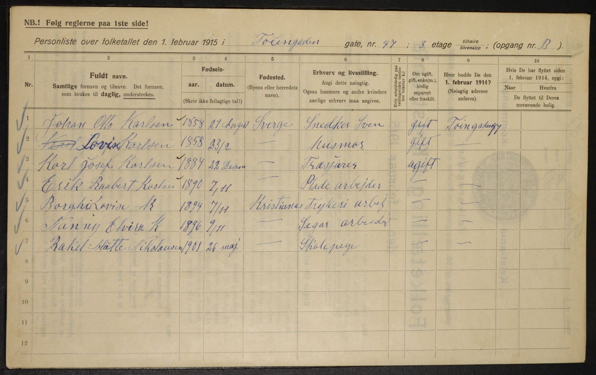 OBA, Kommunal folketelling 1.2.1915 for Kristiania, 1915, s. 119120