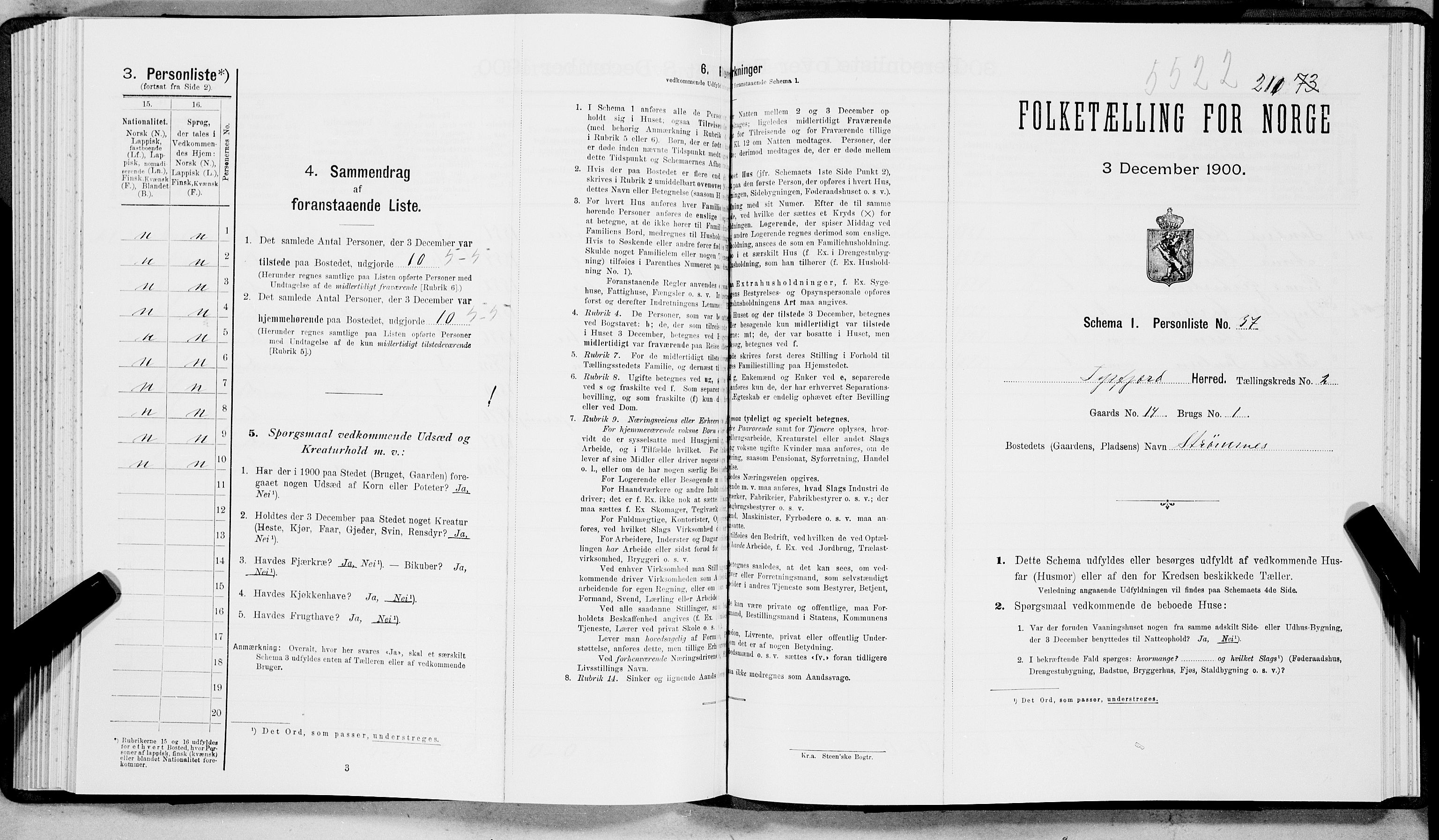 SAT, Folketelling 1900 for 1850 Tysfjord herred, 1900, s. 224