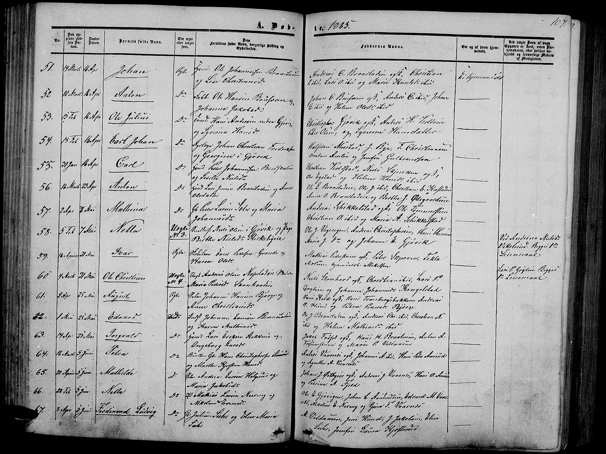 Vardal prestekontor, AV/SAH-PREST-100/H/Ha/Hab/L0005: Klokkerbok nr. 5, 1854-1868, s. 107