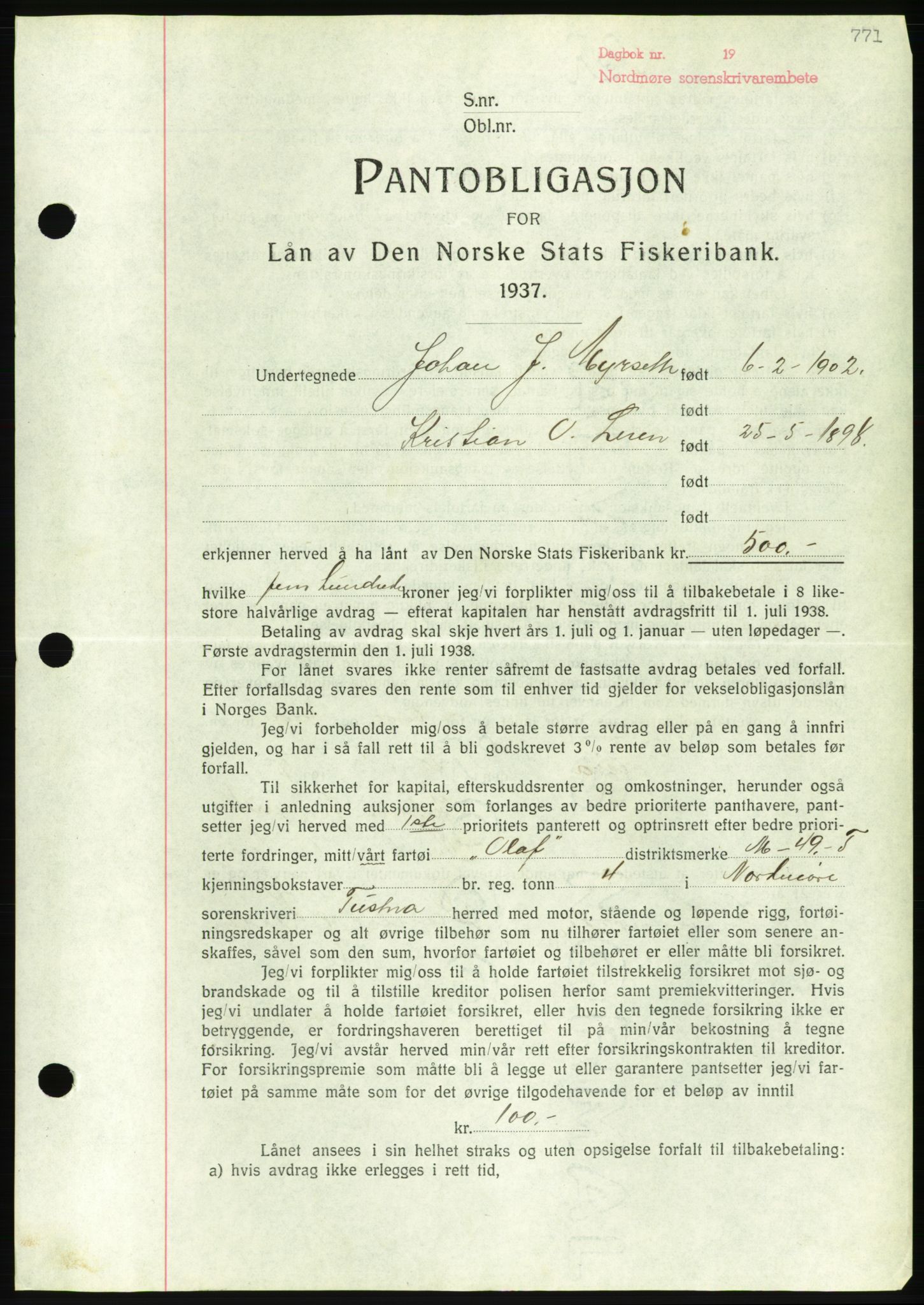 Nordmøre sorenskriveri, AV/SAT-A-4132/1/2/2Ca/L0091: Pantebok nr. B81, 1937-1937, Dagboknr: 1944/1937