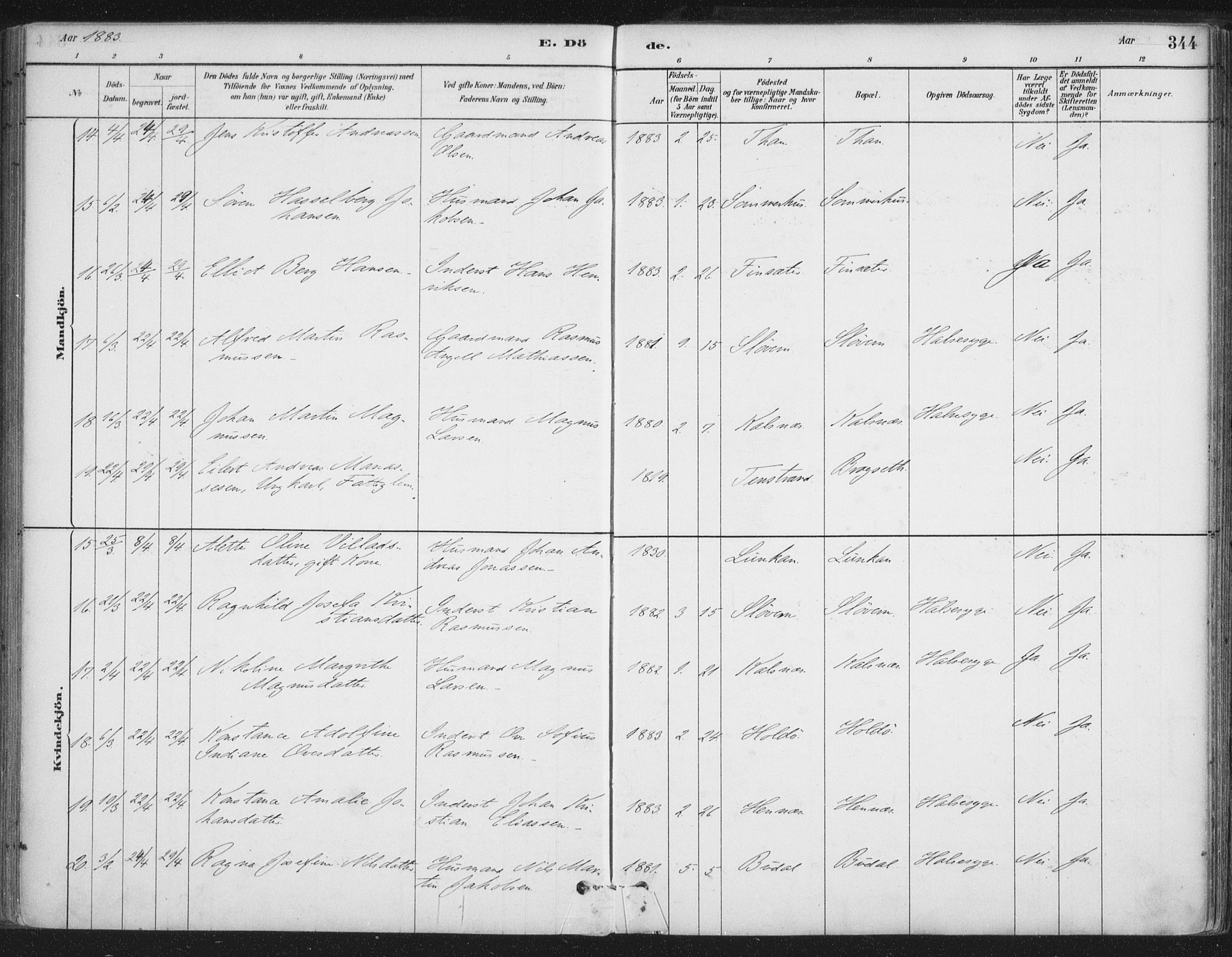Ministerialprotokoller, klokkerbøker og fødselsregistre - Nordland, AV/SAT-A-1459/888/L1244: Ministerialbok nr. 888A10, 1880-1890, s. 344