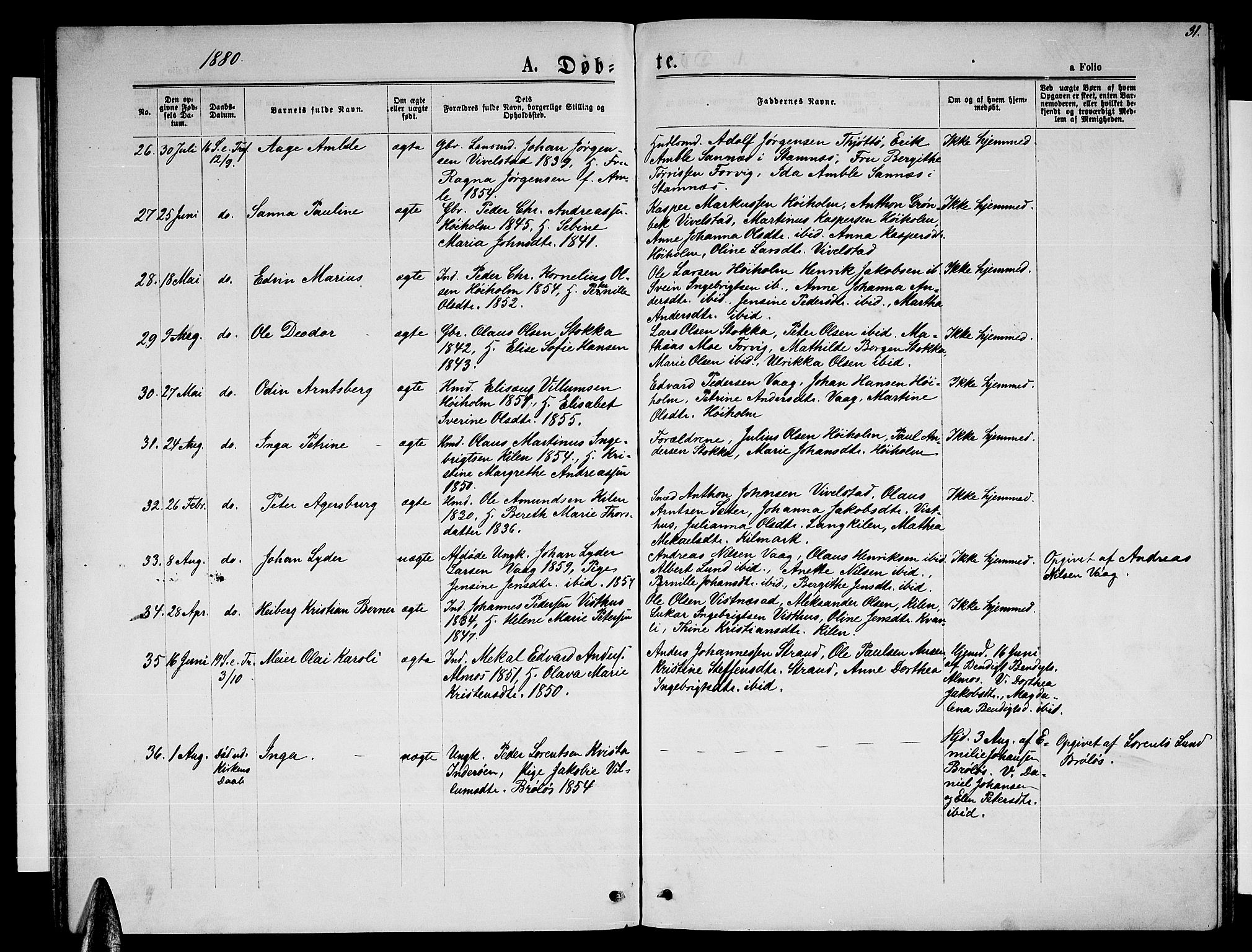 Ministerialprotokoller, klokkerbøker og fødselsregistre - Nordland, AV/SAT-A-1459/819/L0276: Klokkerbok nr. 819C02, 1869-1887, s. 31