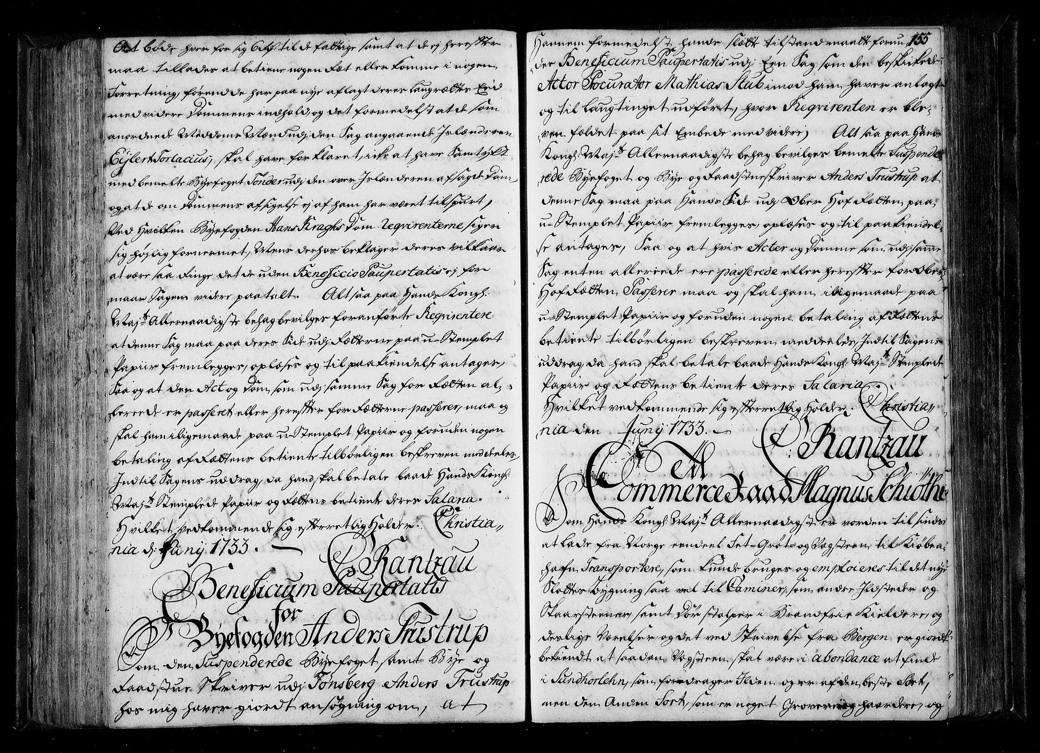 Stattholderembetet 1572-1771, AV/RA-EA-2870/Be/L0011: Kopibok for beneficia paupertatis, 1726-1739, s. 154b-155a