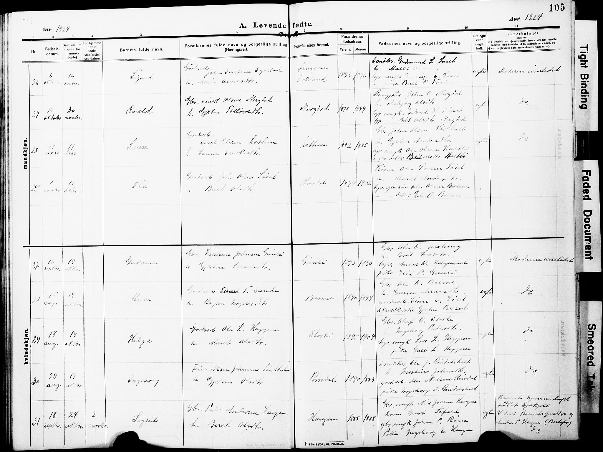 Ministerialprotokoller, klokkerbøker og fødselsregistre - Møre og Romsdal, AV/SAT-A-1454/598/L1079: Klokkerbok nr. 598C04, 1909-1927, s. 105