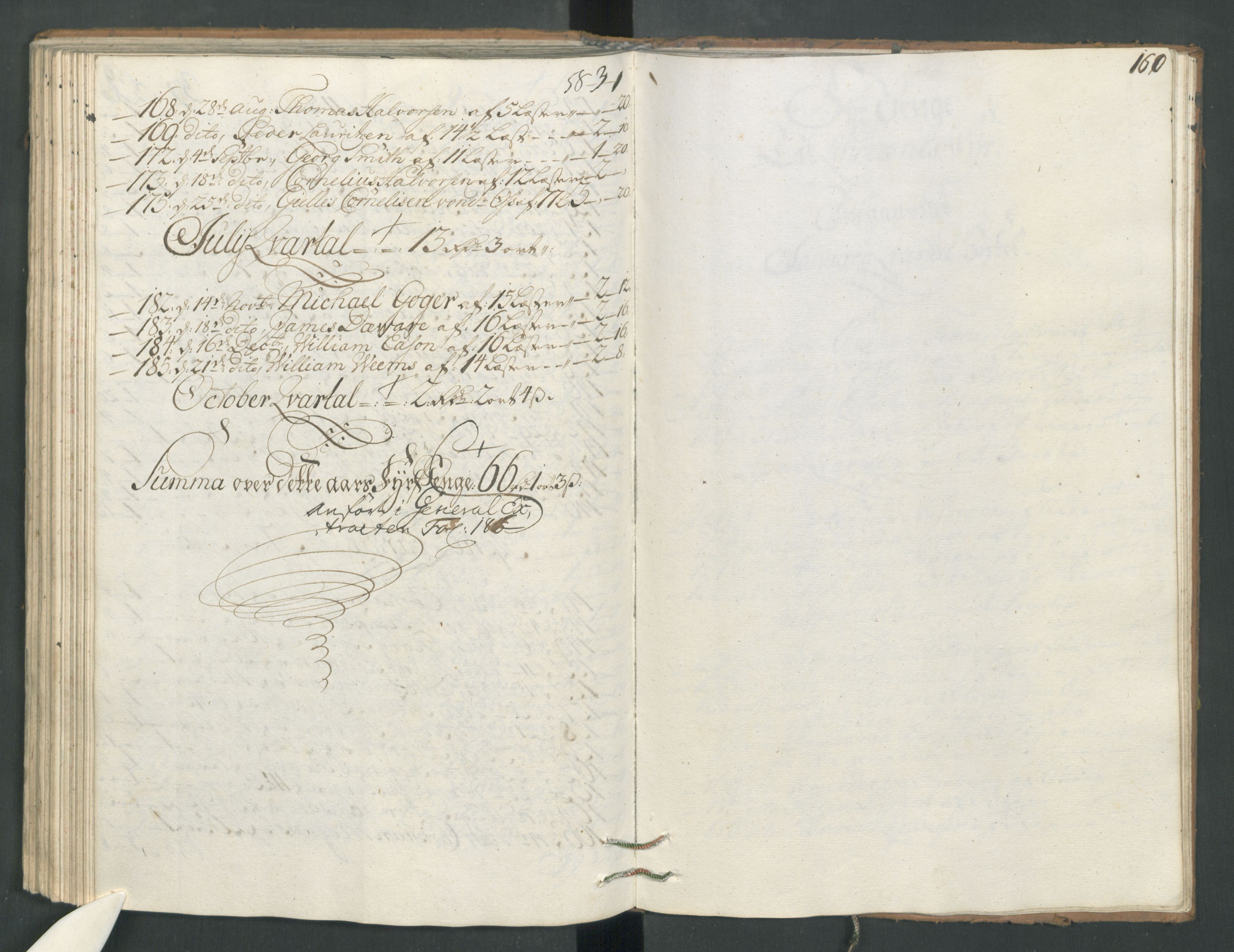 Generaltollkammeret, tollregnskaper, AV/RA-EA-5490/R22/L0012/0001: Tollregnskaper Stavanger / Hovedtollbok, 1733, s. 155b-156a