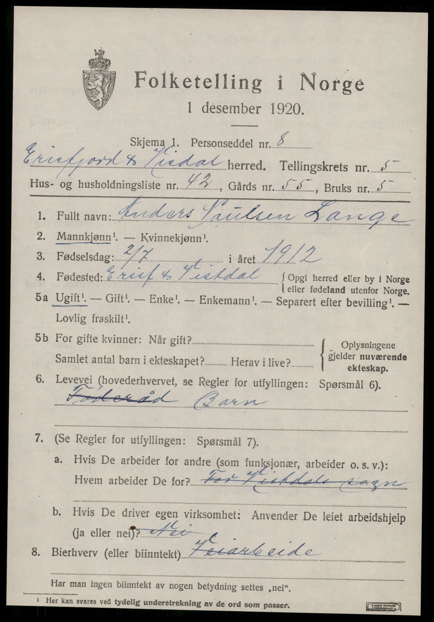 SAT, Folketelling 1920 for 1542 Eresfjord og Vistdal herred, 1920, s. 2915