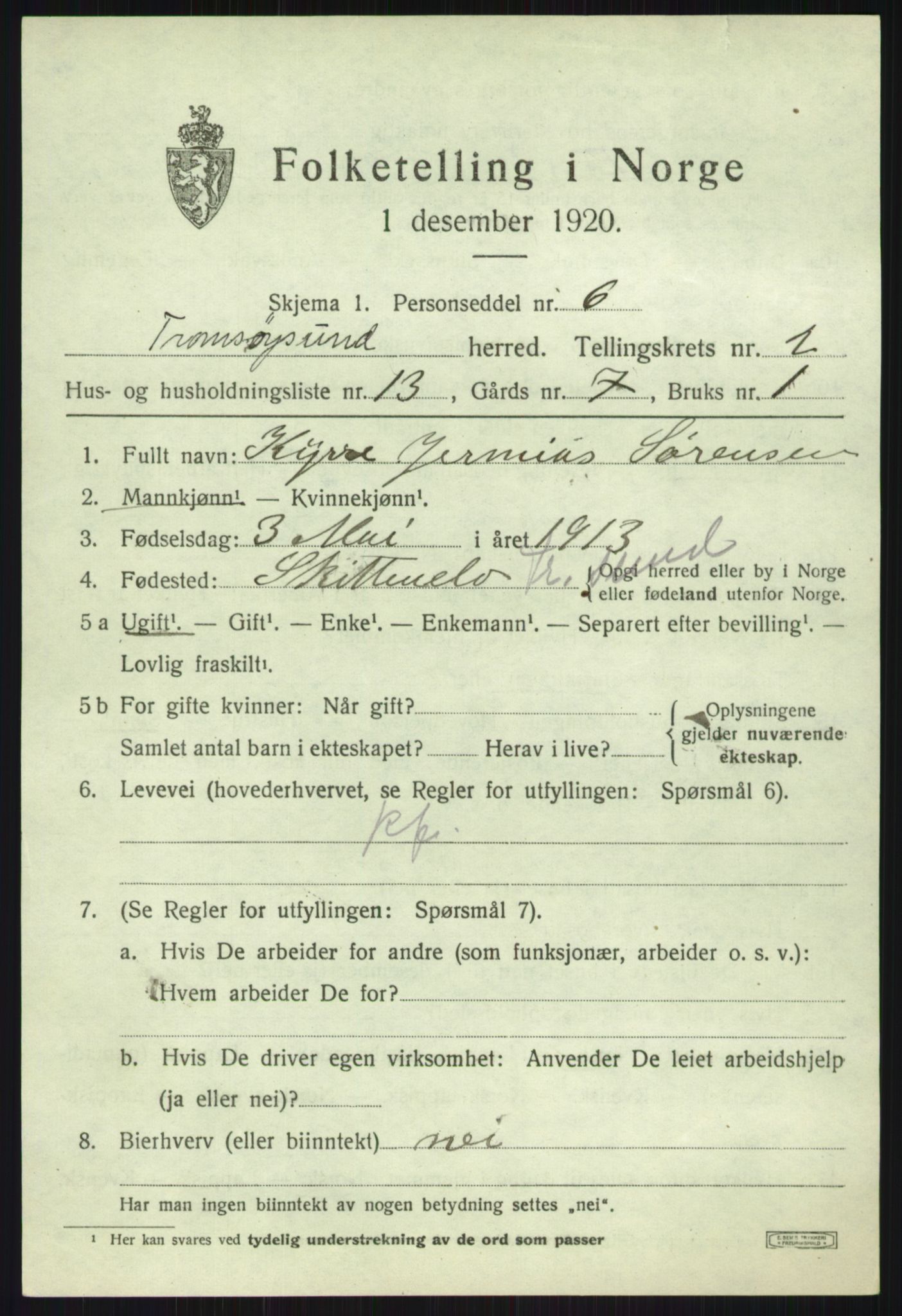 SATØ, Folketelling 1920 for 1934 Tromsøysund herred, 1920, s. 2546