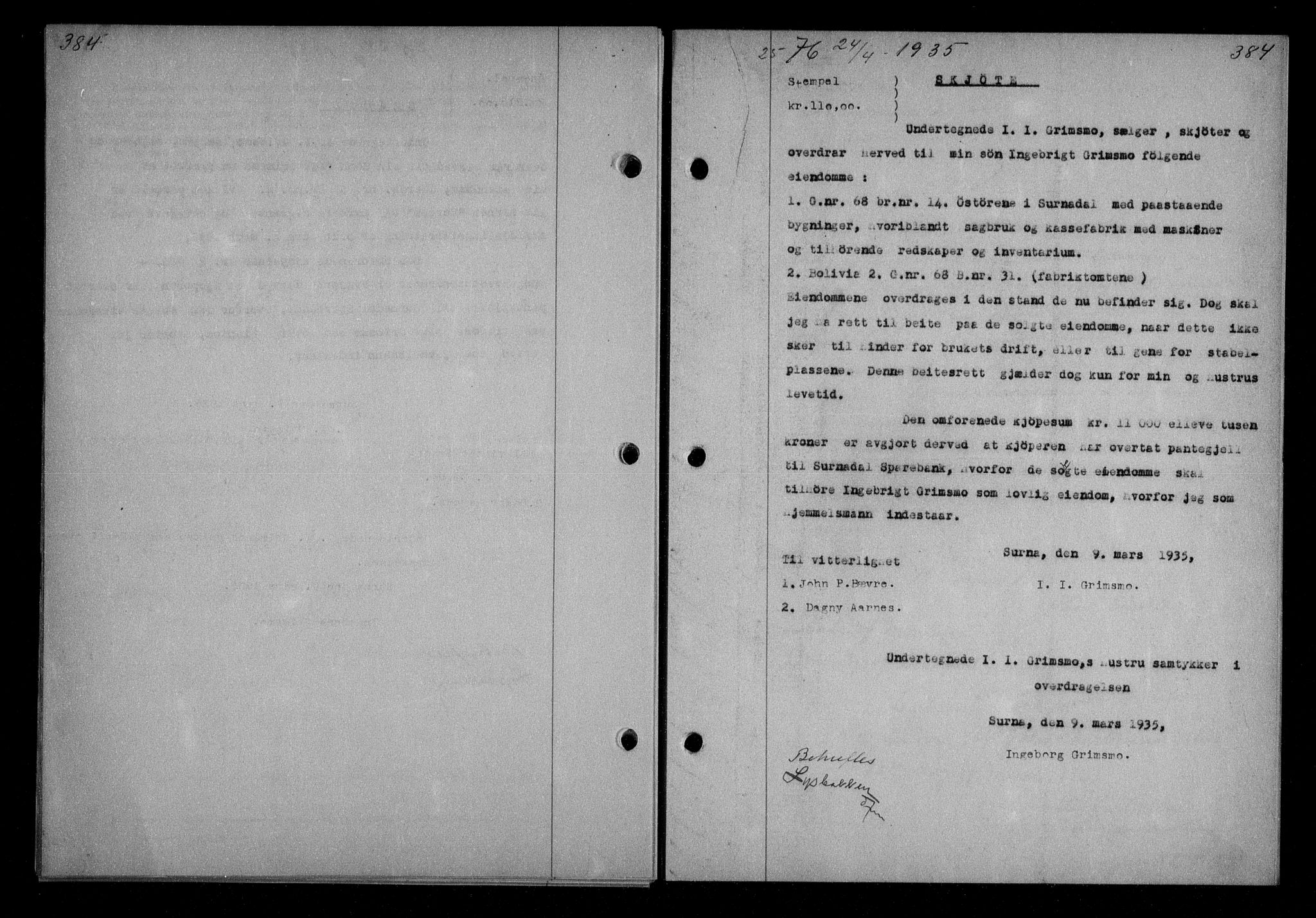 Nordmøre sorenskriveri, AV/SAT-A-4132/1/2/2Ca/L0084: Pantebok nr. 74, 1935-1935, Tingl.dato: 24.04.1935