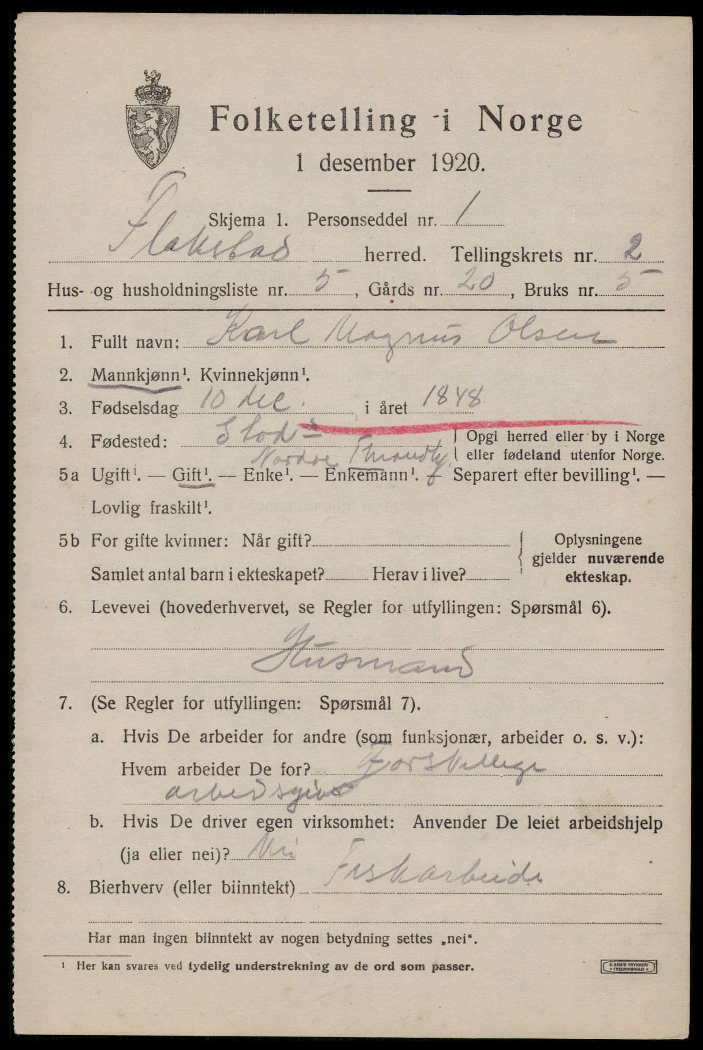 SAT, Folketelling 1920 for 1859 Flakstad herred, 1920, s. 1277