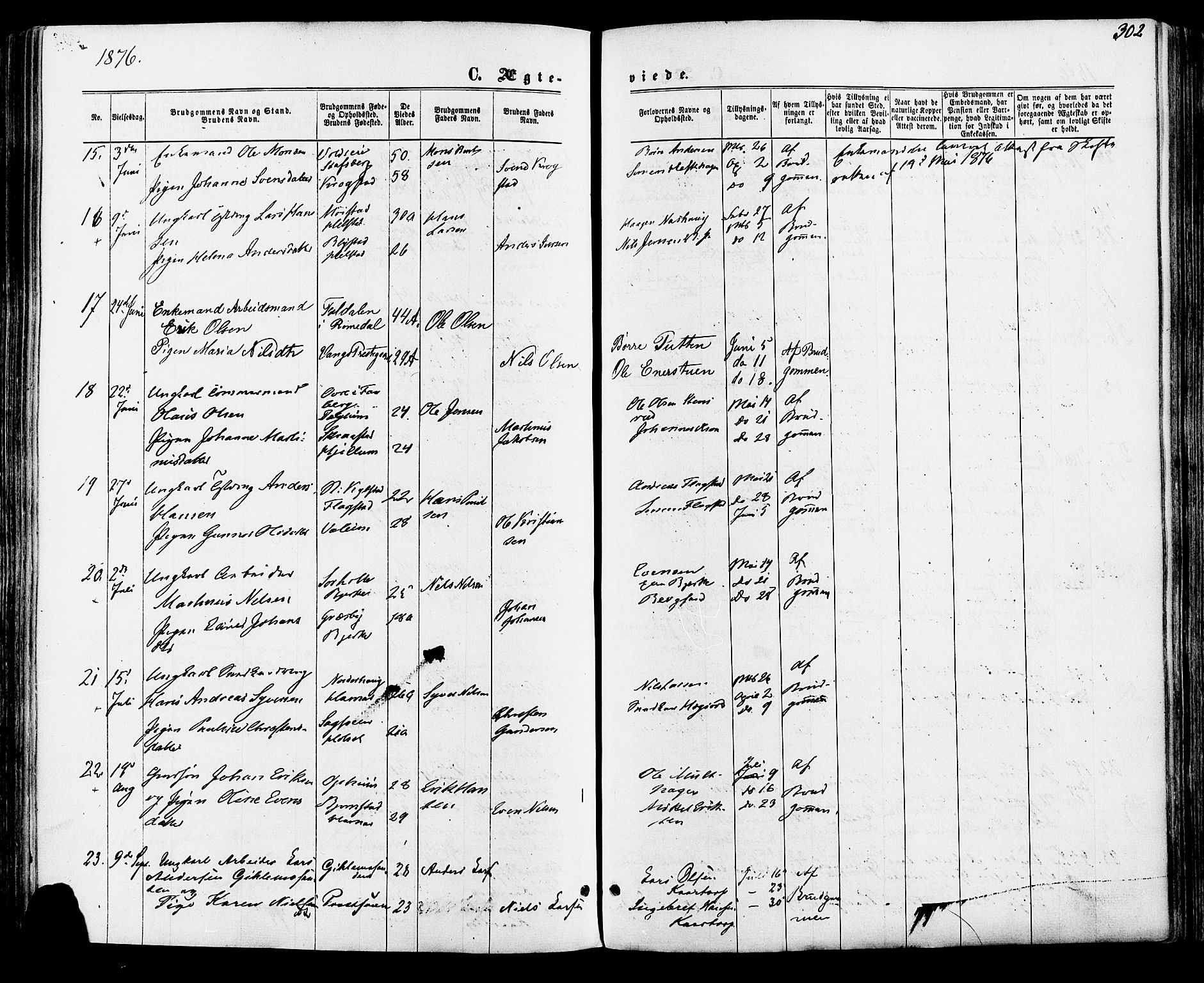 Vang prestekontor, Hedmark, AV/SAH-PREST-008/H/Ha/Haa/L0015: Ministerialbok nr. 15, 1871-1885, s. 302