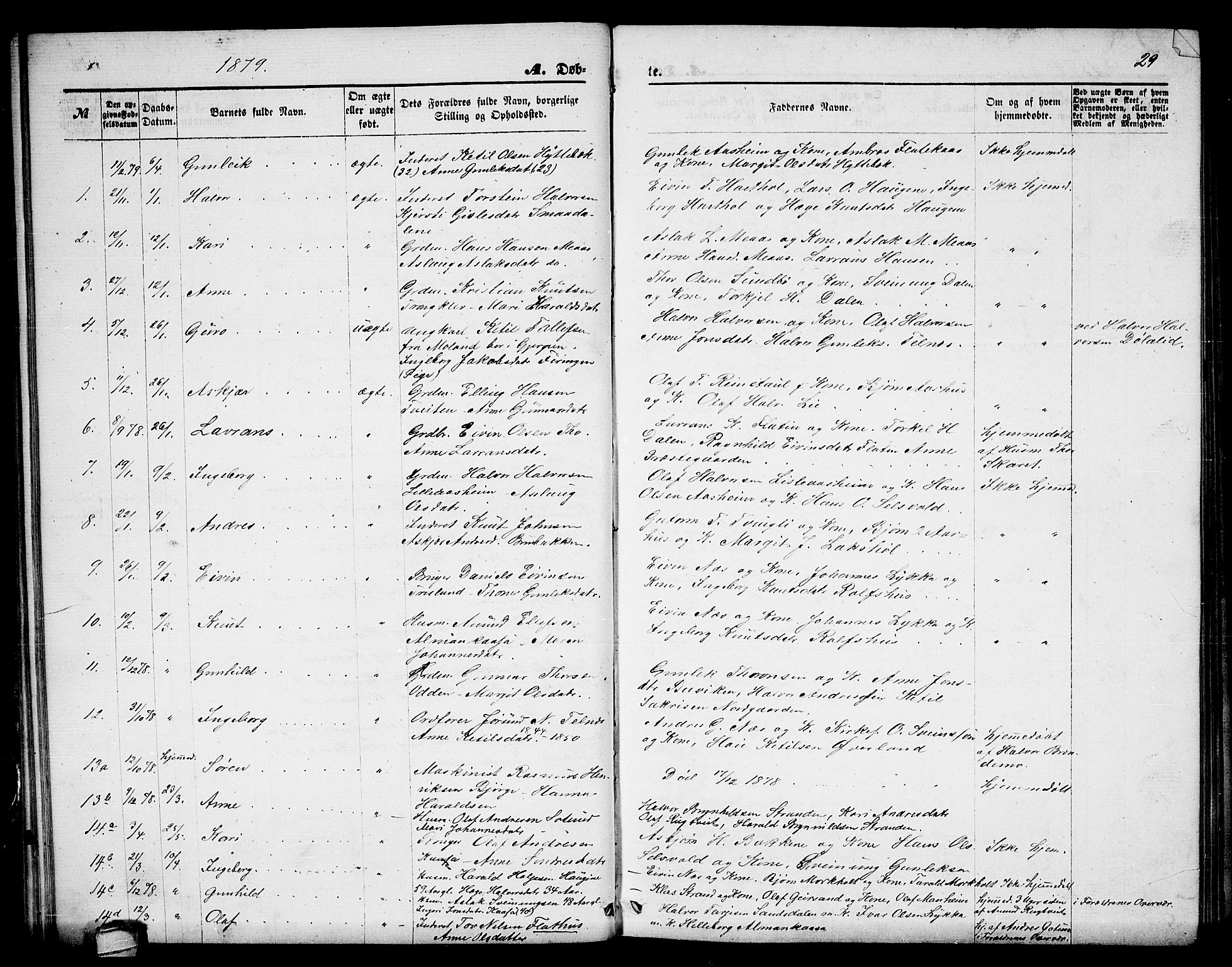 Seljord kirkebøker, AV/SAKO-A-20/G/Ga/L0004: Klokkerbok nr. I 4, 1873-1886, s. 29
