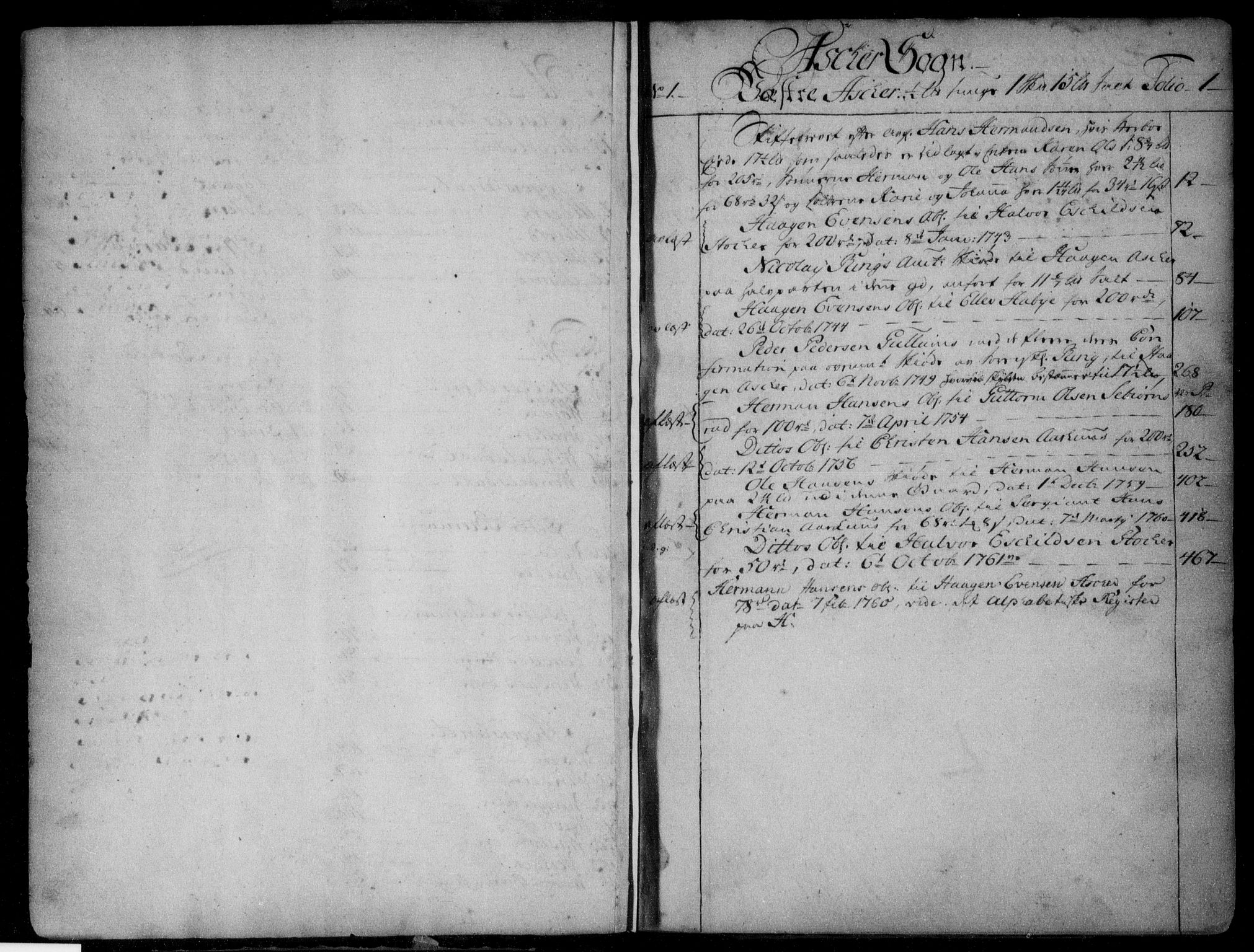 Aker sorenskriveri, AV/SAO-A-10895/G/Ga/Gab/Gaba/L0002a: Panteregister nr. I 2a, 1741-1761, s. 1