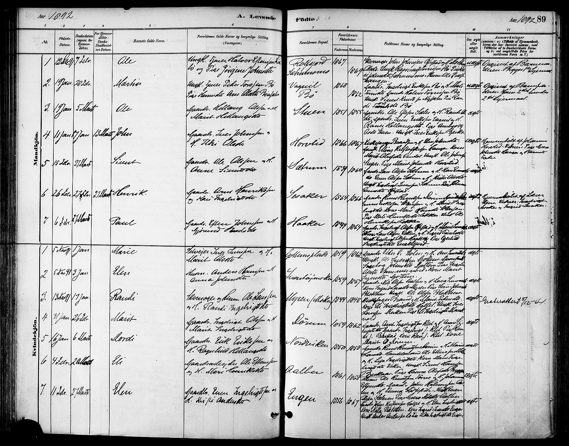 Ministerialprotokoller, klokkerbøker og fødselsregistre - Sør-Trøndelag, SAT/A-1456/678/L0901: Ministerialbok nr. 678A10, 1881-1894, s. 89