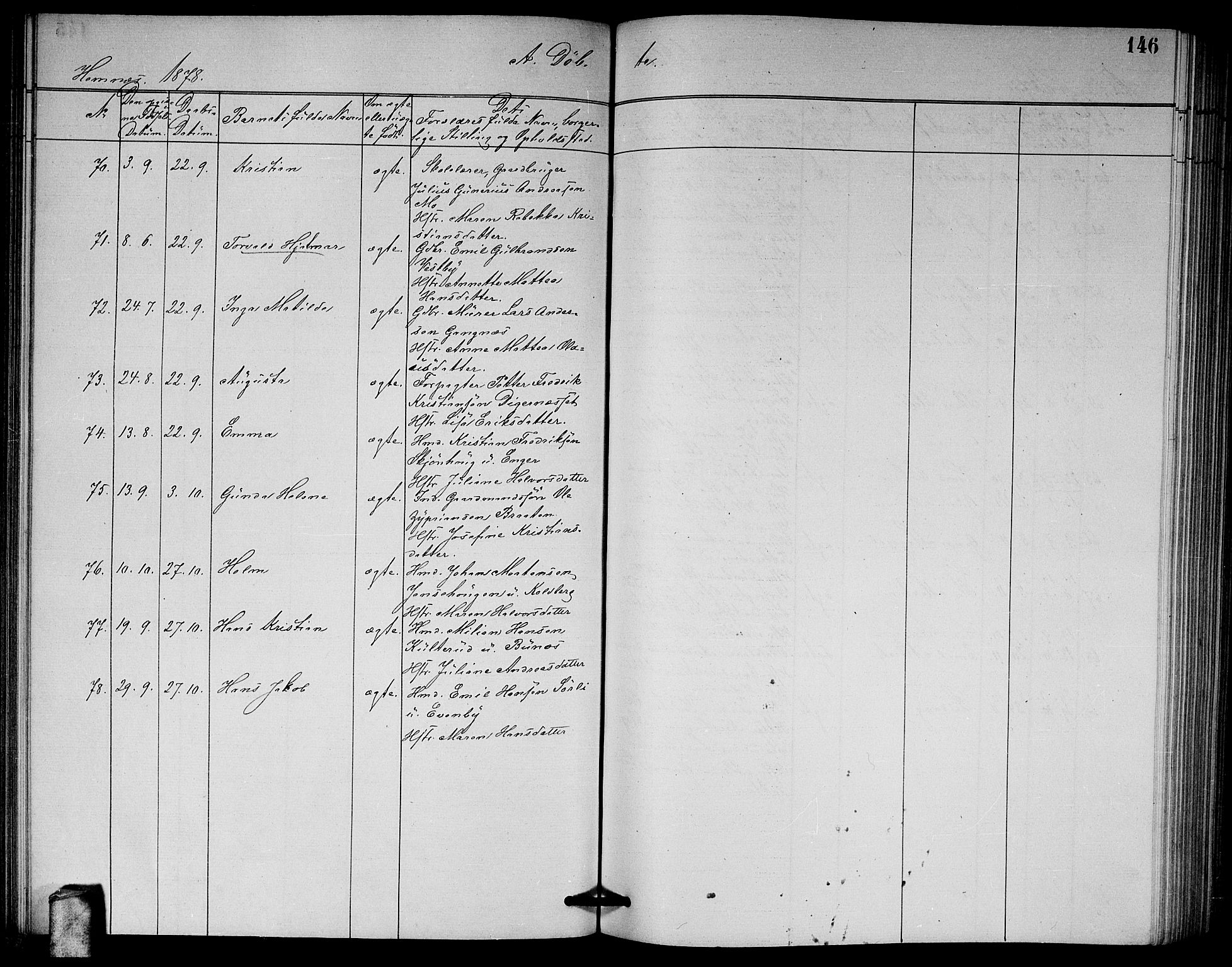 Høland prestekontor Kirkebøker, AV/SAO-A-10346a/G/Ga/L0006: Klokkerbok nr. I 6, 1869-1879, s. 146