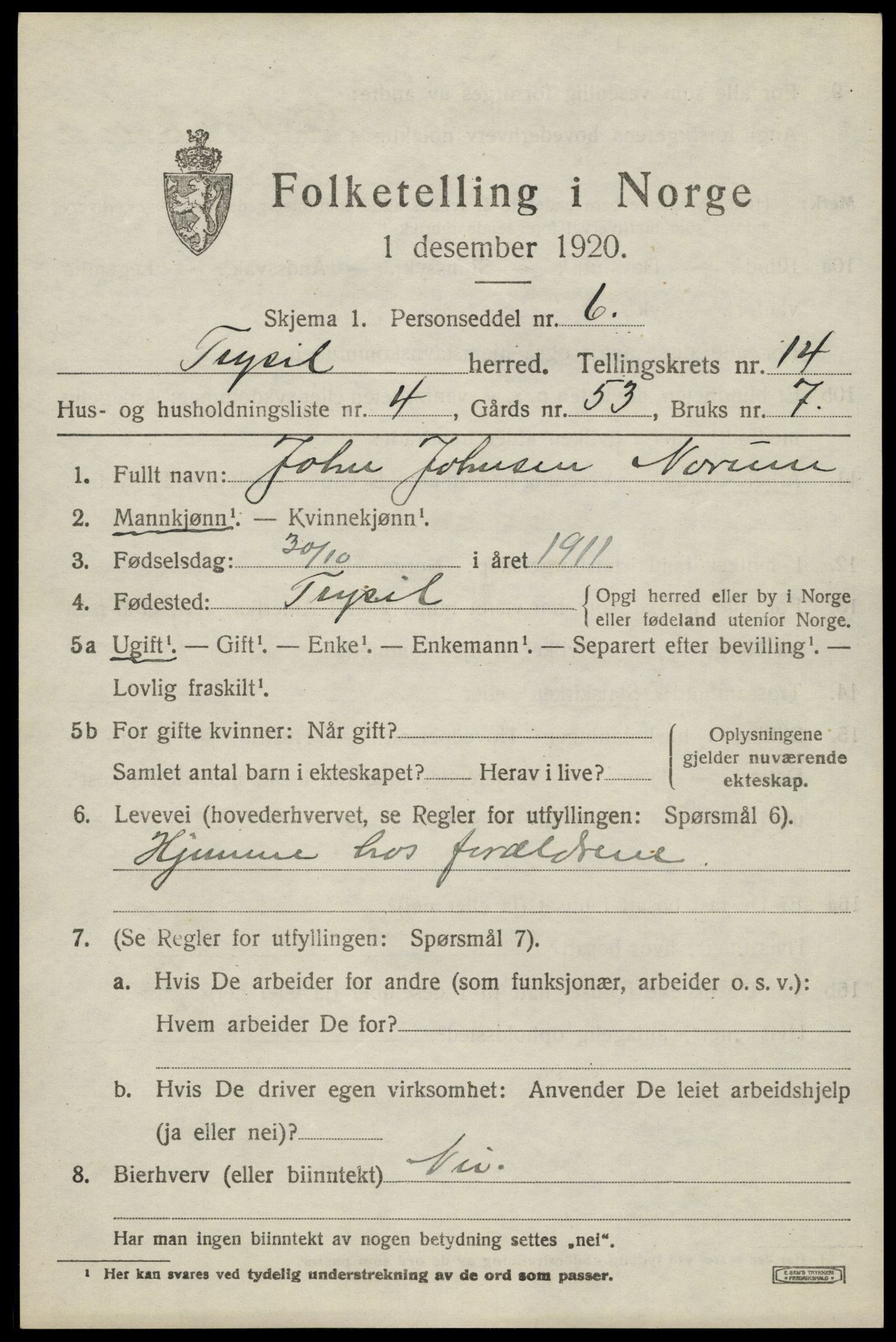SAH, Folketelling 1920 for 0428 Trysil herred, 1920, s. 7925