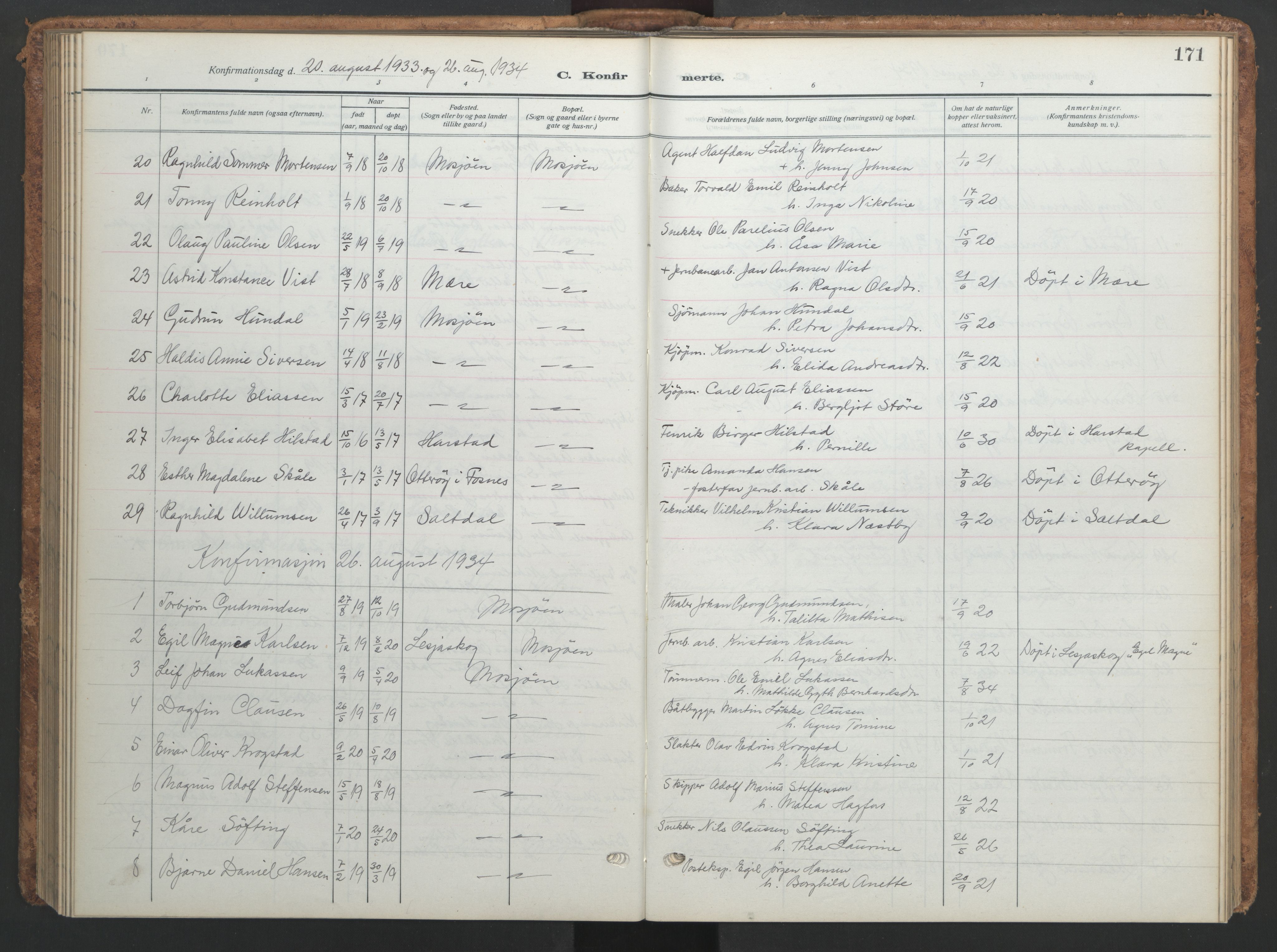 Ministerialprotokoller, klokkerbøker og fødselsregistre - Nordland, AV/SAT-A-1459/820/L0303: Klokkerbok nr. 820C05, 1917-1952, s. 171