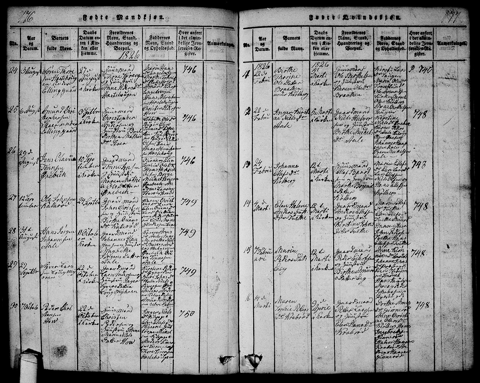 Onsøy prestekontor Kirkebøker, AV/SAO-A-10914/G/Ga/L0001: Klokkerbok nr. I 1, 1814-1840, s. 176-177