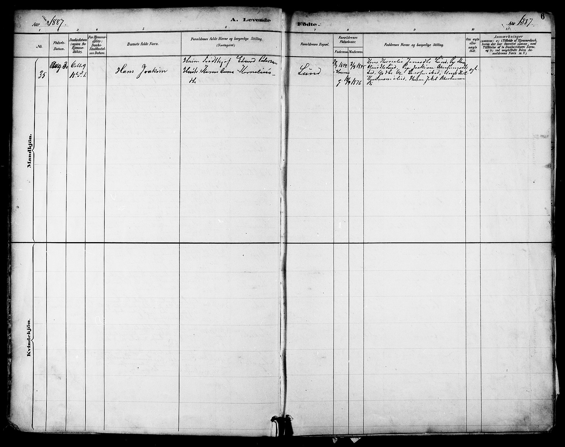 Ministerialprotokoller, klokkerbøker og fødselsregistre - Nordland, AV/SAT-A-1459/855/L0803: Ministerialbok nr. 855A11, 1887-1905, s. 6