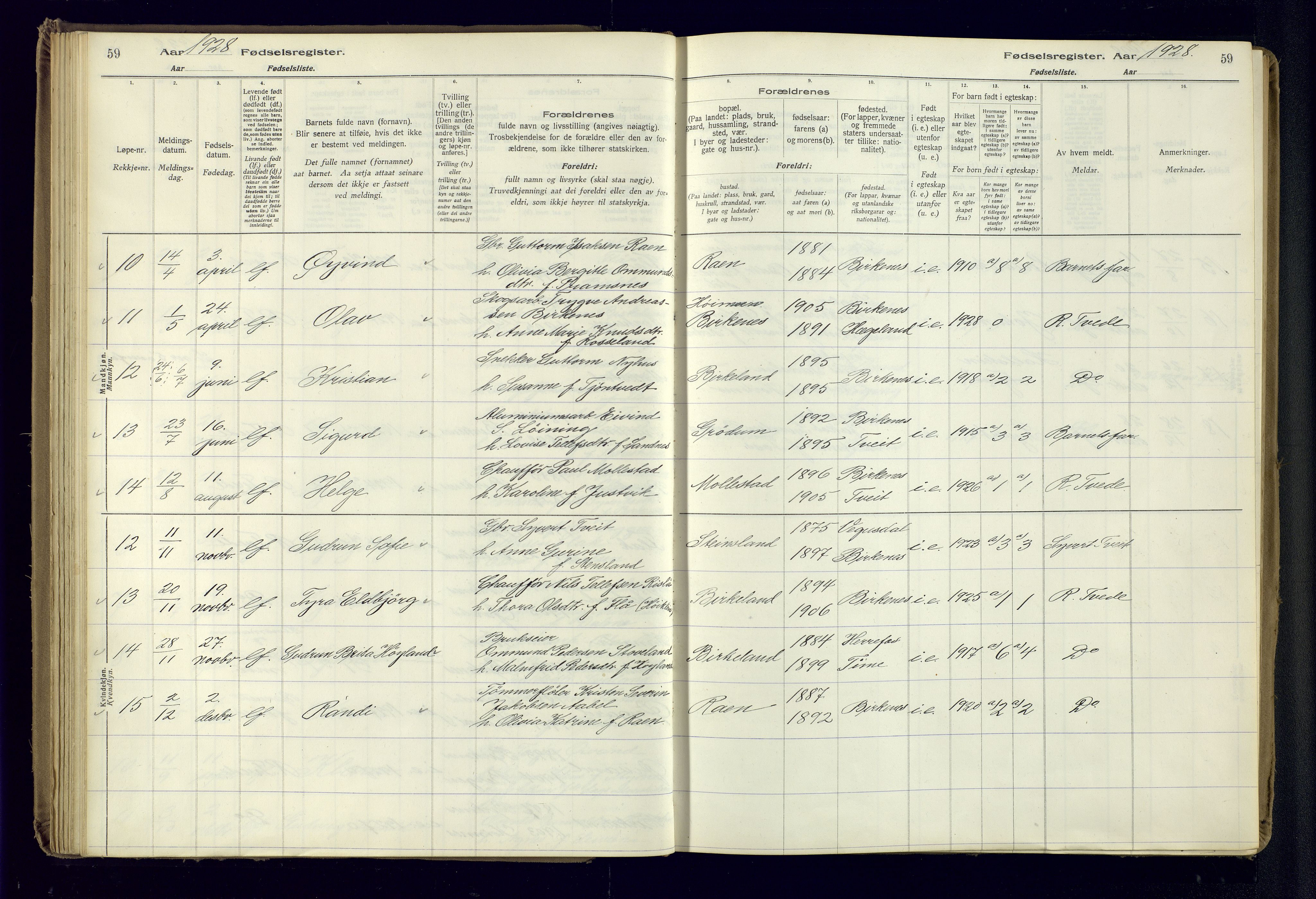 Birkenes sokneprestkontor, SAK/1111-0004/J/Ja/L0001: Fødselsregister nr. II.6.4, 1916-1962, s. 59