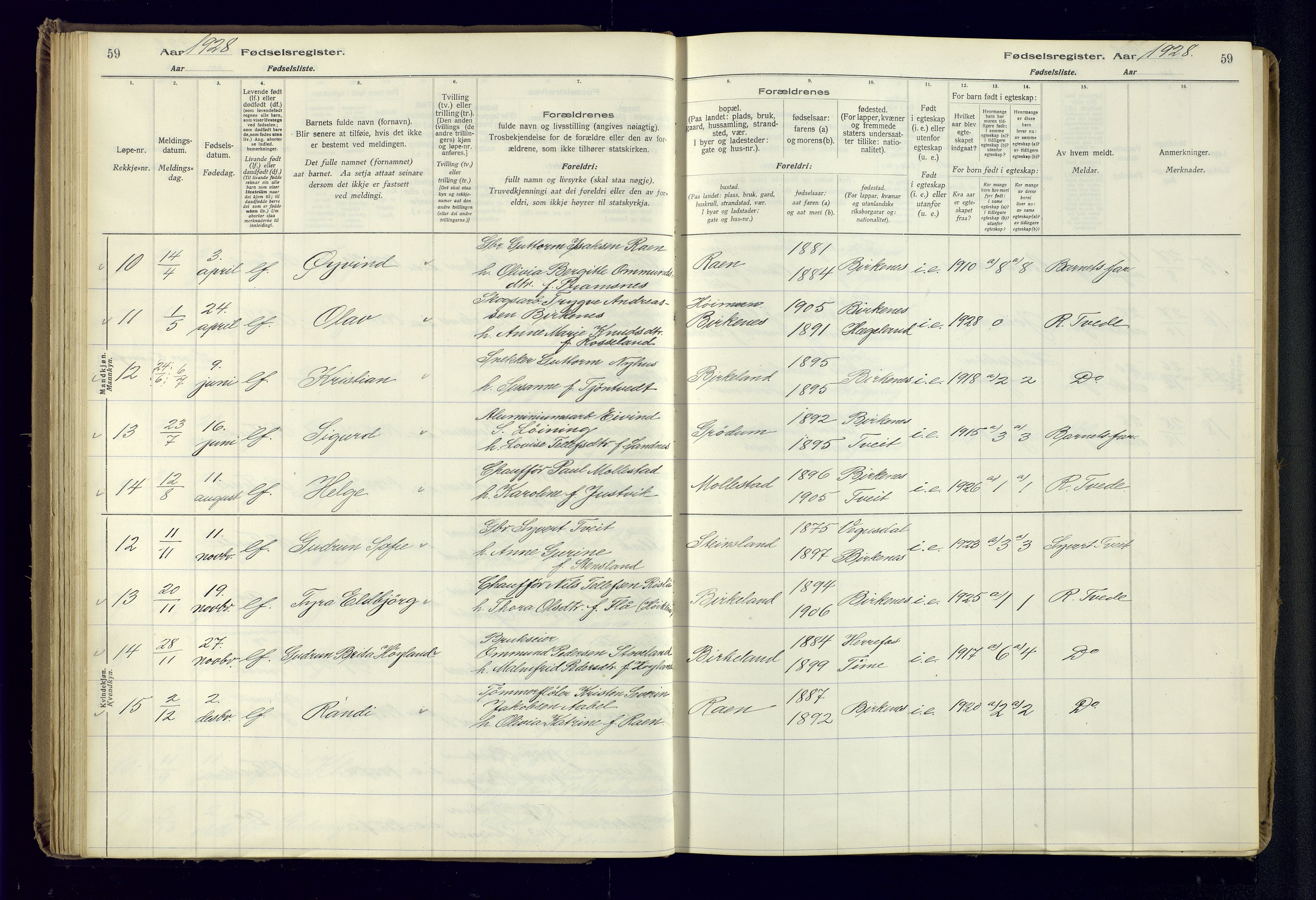 Birkenes sokneprestkontor, AV/SAK-1111-0004/J/Ja/L0001: Fødselsregister nr. II.6.4, 1916-1962, s. 59