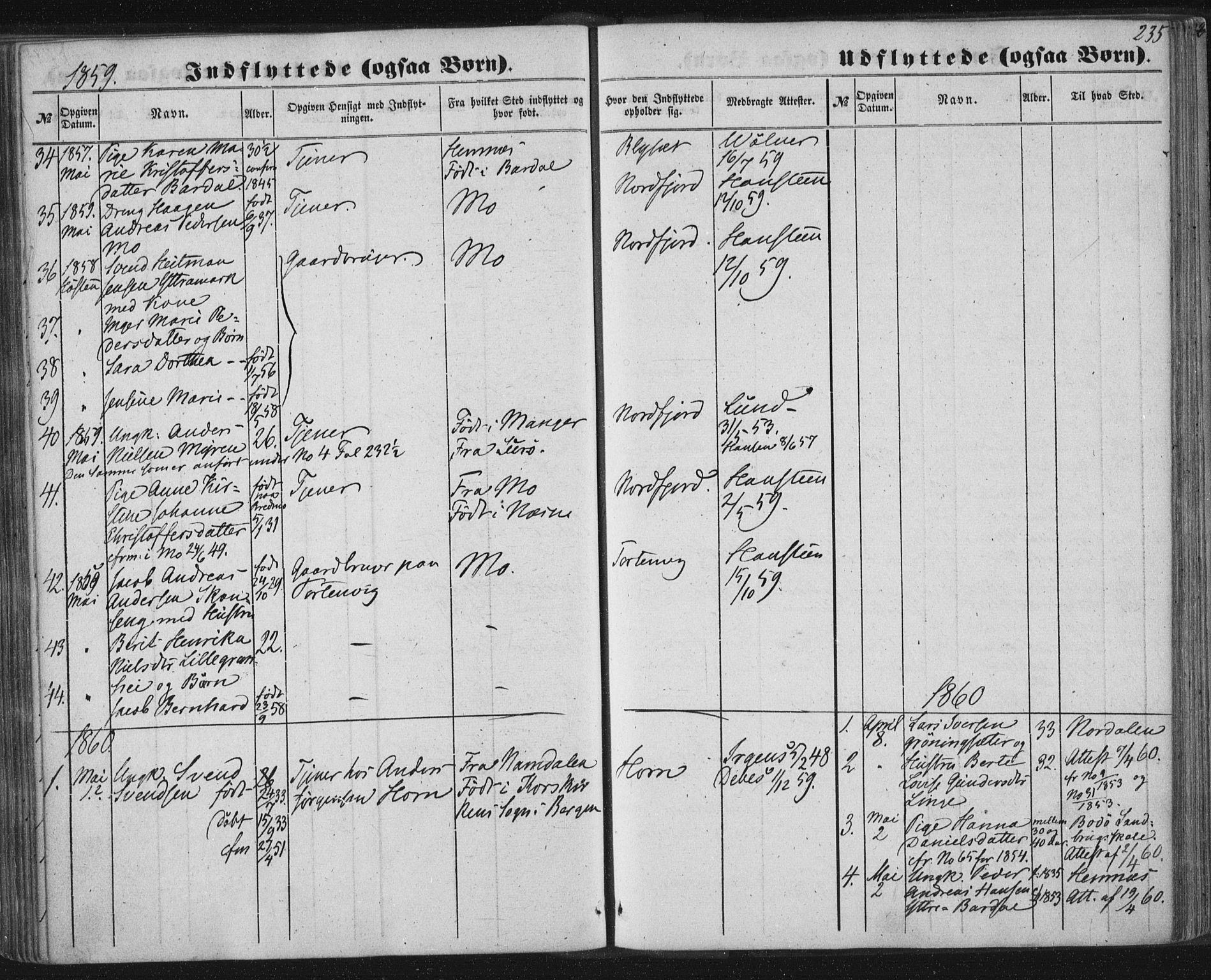 Ministerialprotokoller, klokkerbøker og fødselsregistre - Nordland, SAT/A-1459/838/L0550: Ministerialbok nr. 838A08, 1855-1865, s. 235