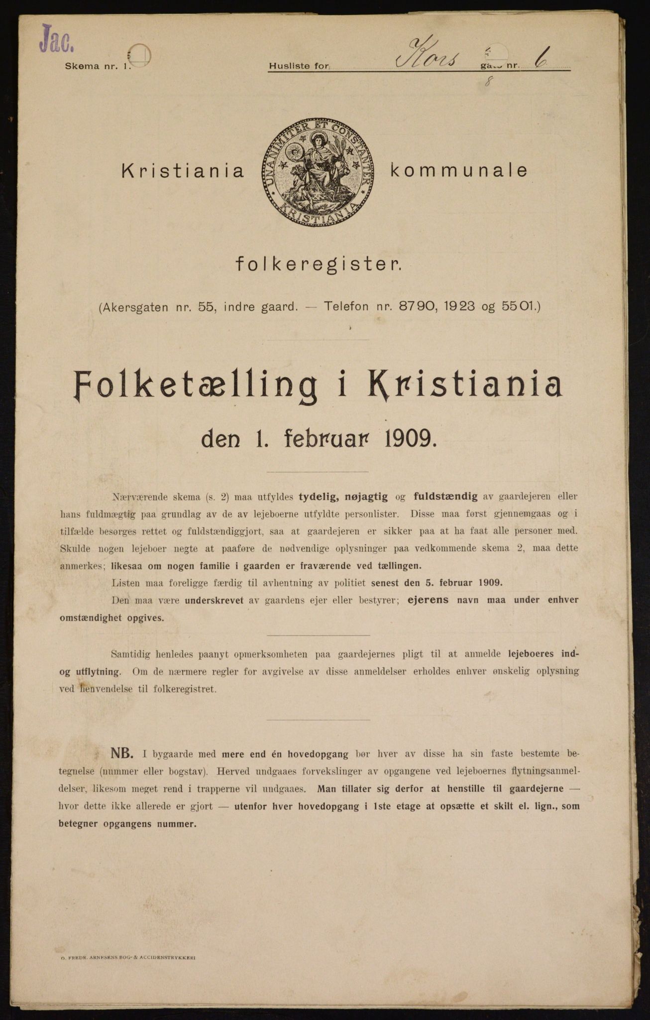 OBA, Kommunal folketelling 1.2.1909 for Kristiania kjøpstad, 1909, s. 49035