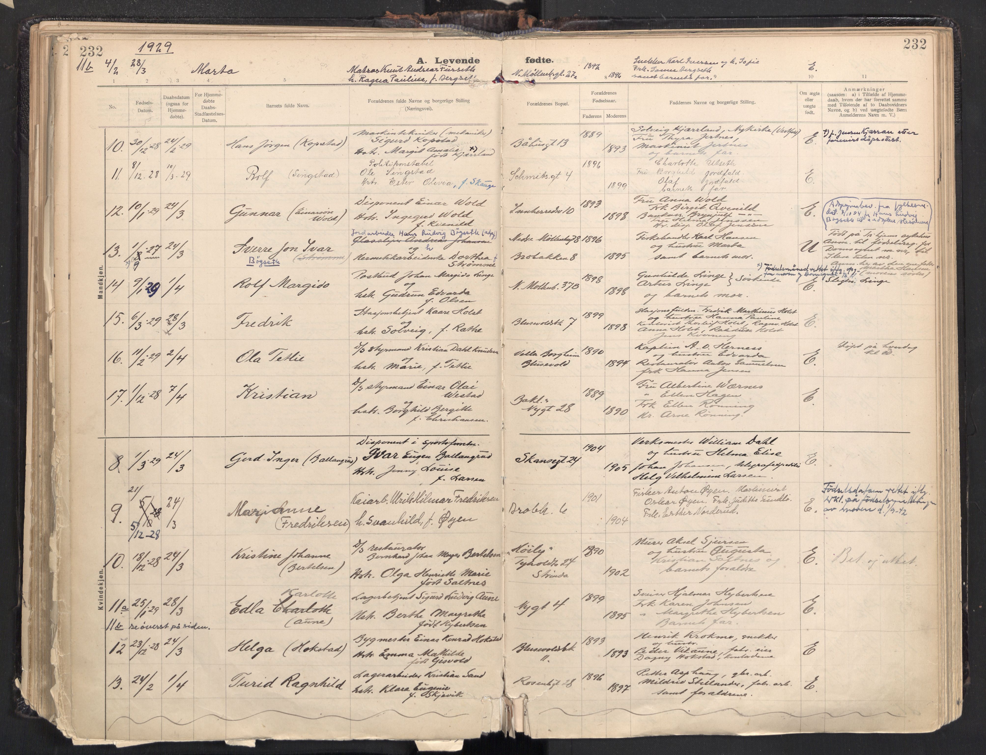 Ministerialprotokoller, klokkerbøker og fødselsregistre - Sør-Trøndelag, SAT/A-1456/604/L0205: Ministerialbok nr. 604A25, 1917-1932, s. 232