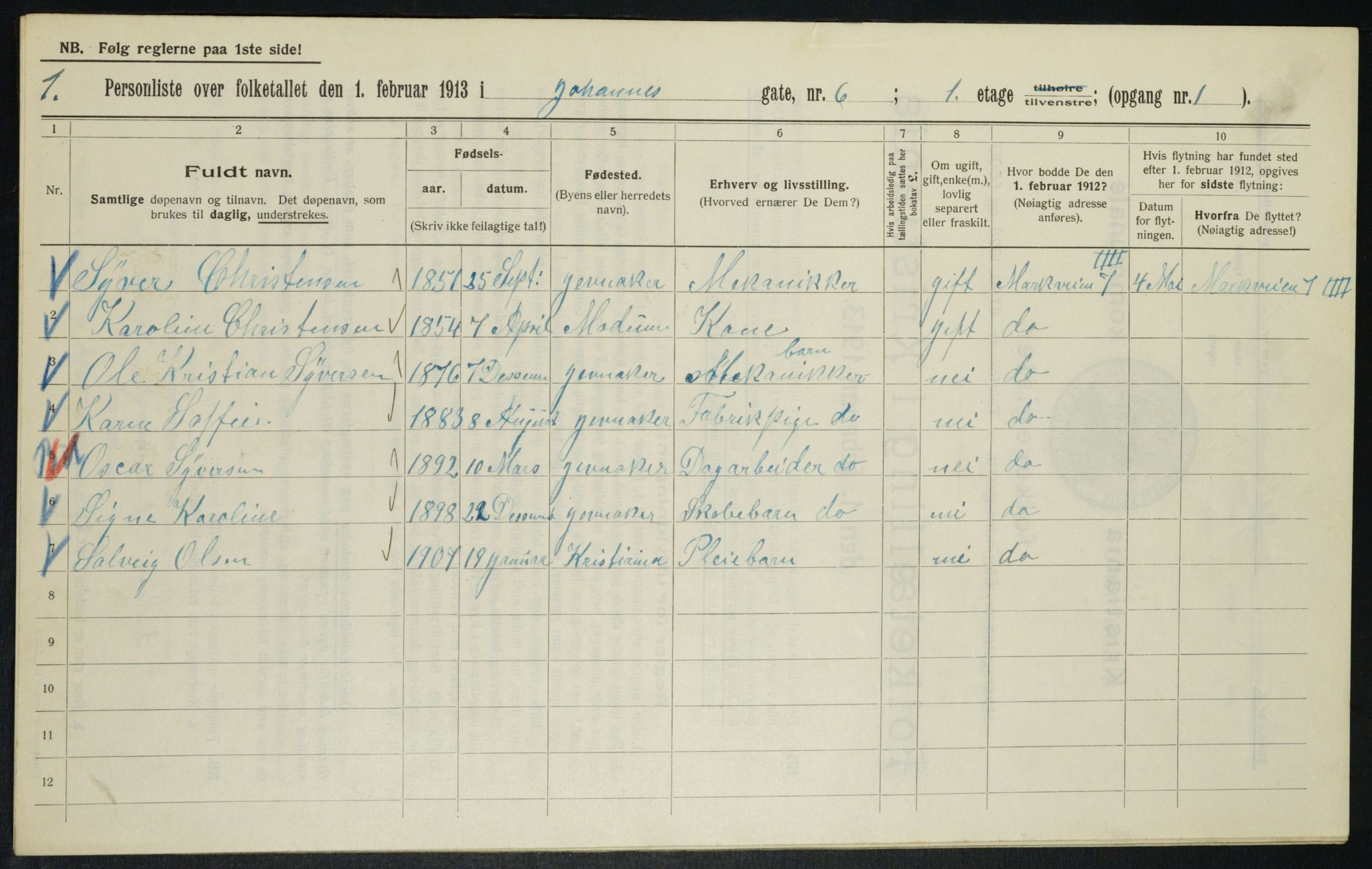 OBA, Kommunal folketelling 1.2.1913 for Kristiania, 1913, s. 46920