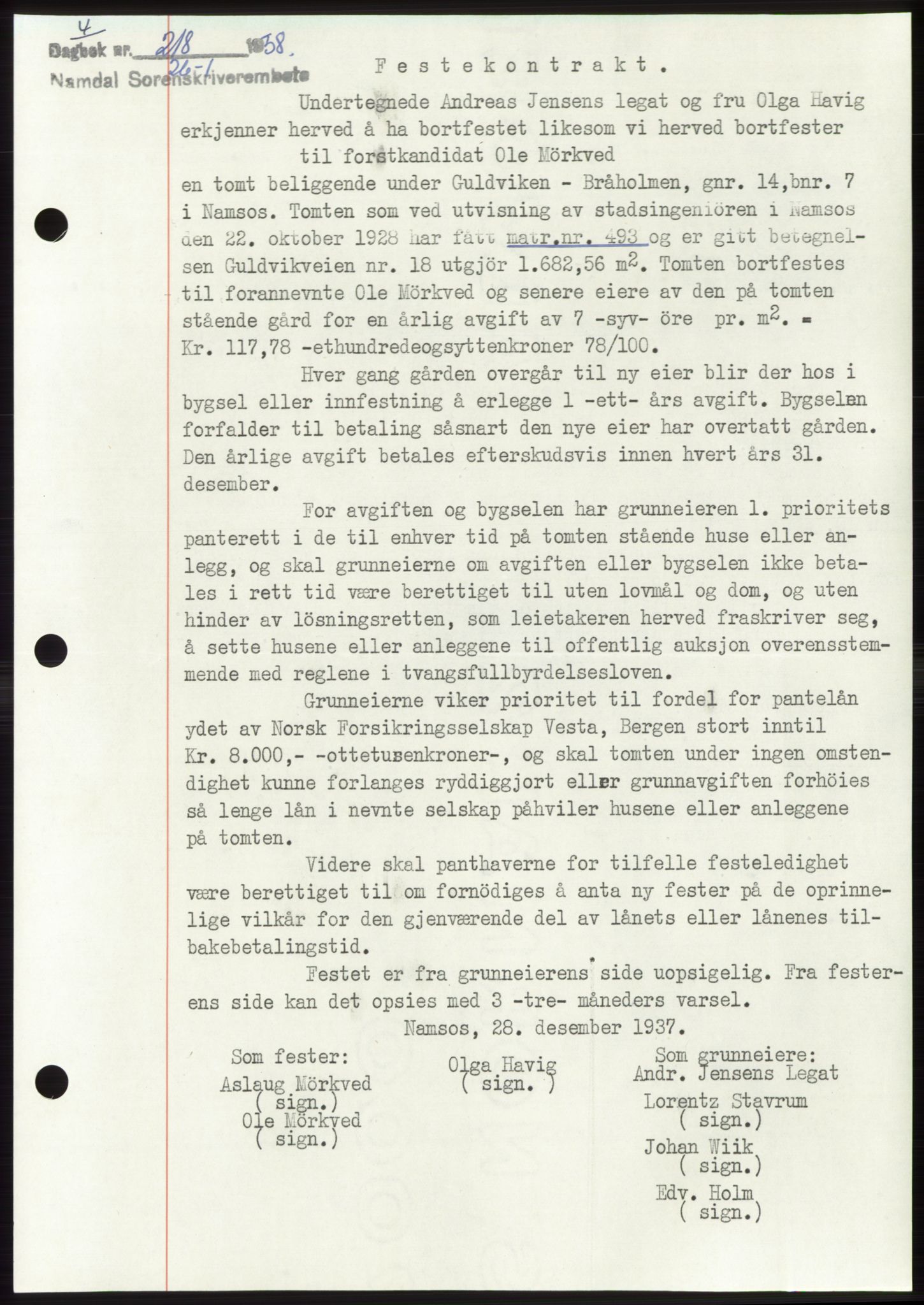Namdal sorenskriveri, SAT/A-4133/1/2/2C: Pantebok nr. -, 1937-1939, Tingl.dato: 26.01.1938