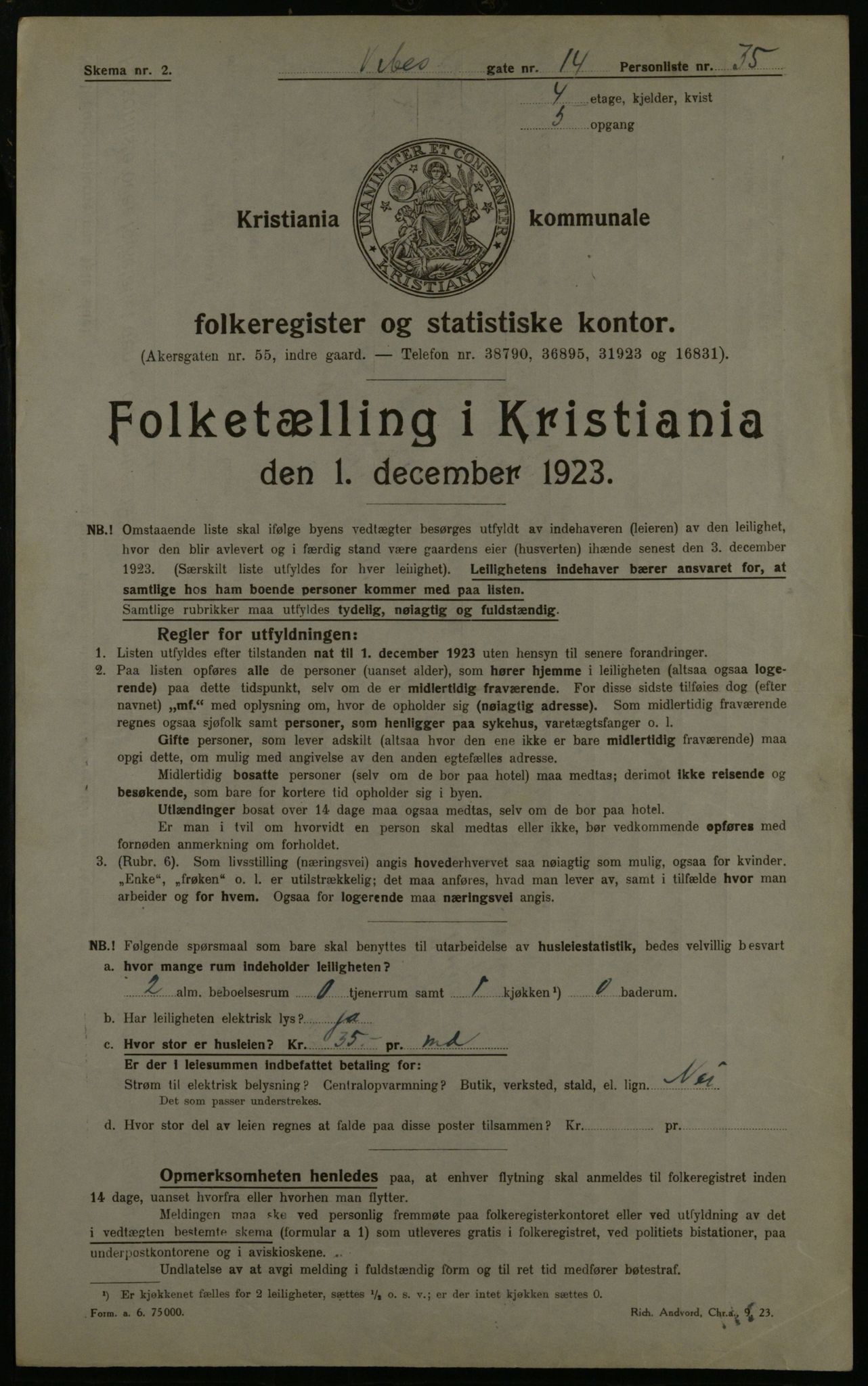 OBA, Kommunal folketelling 1.12.1923 for Kristiania, 1923, s. 135797