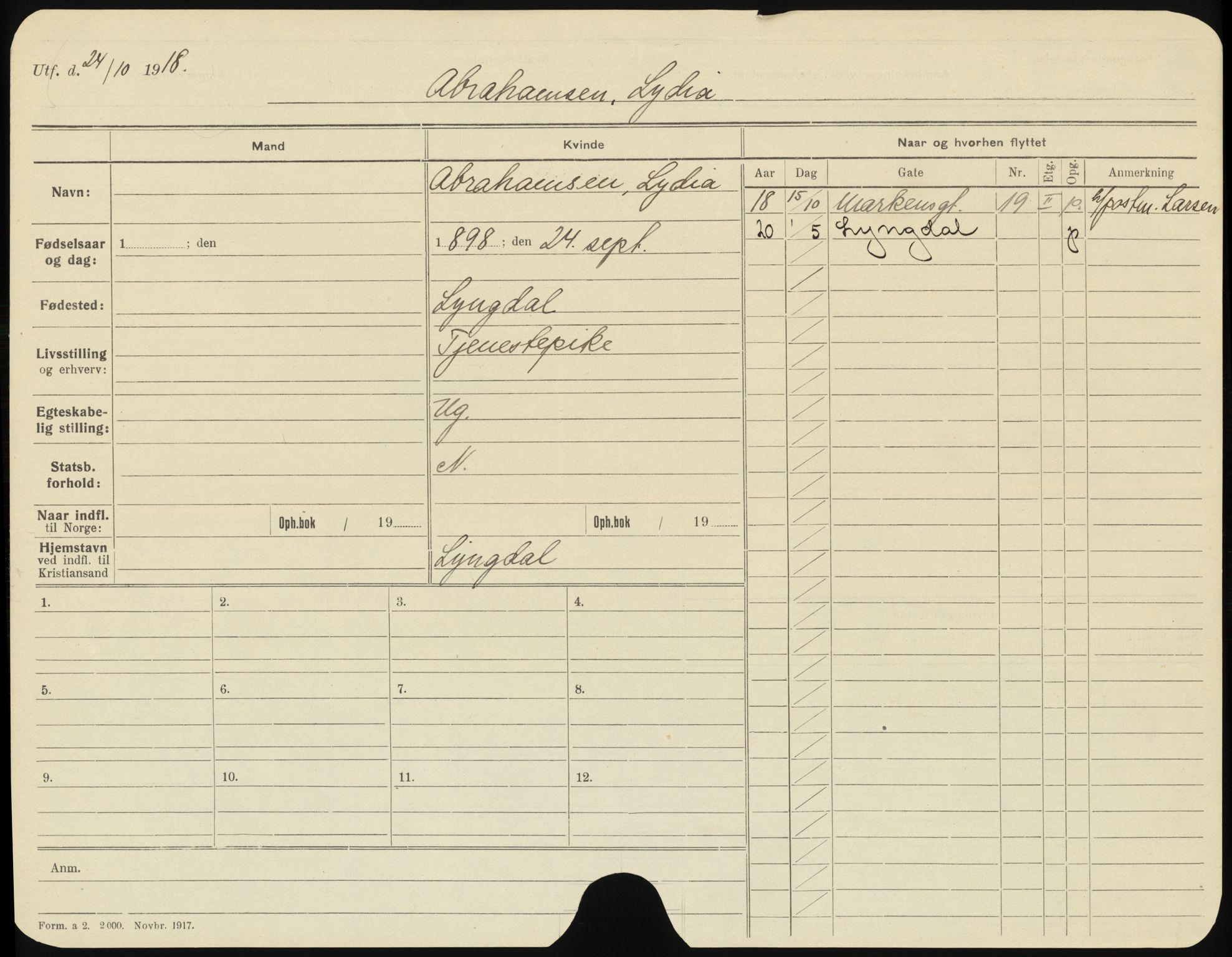 Kristiansand folkeregister, AV/SAK-1341-0030/H/L0004: Utflyttet, A-Å, 1920