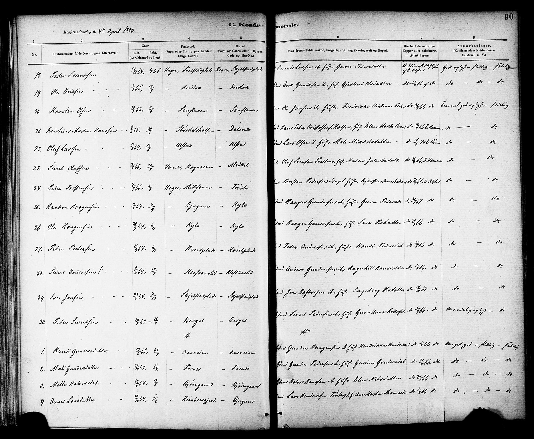 Ministerialprotokoller, klokkerbøker og fødselsregistre - Nord-Trøndelag, SAT/A-1458/703/L0030: Ministerialbok nr. 703A03, 1880-1892, s. 90