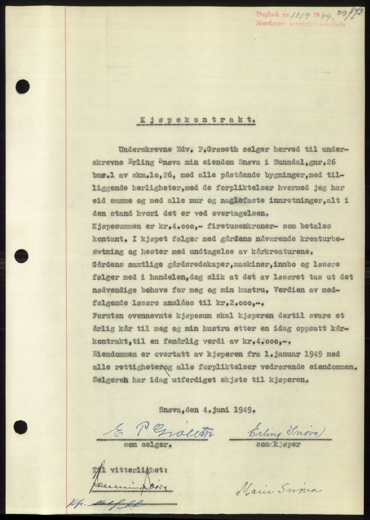 Nordmøre sorenskriveri, SAT/A-4132/1/2/2Ca: Pantebok nr. B101, 1949-1949, Dagboknr: 1819/1949