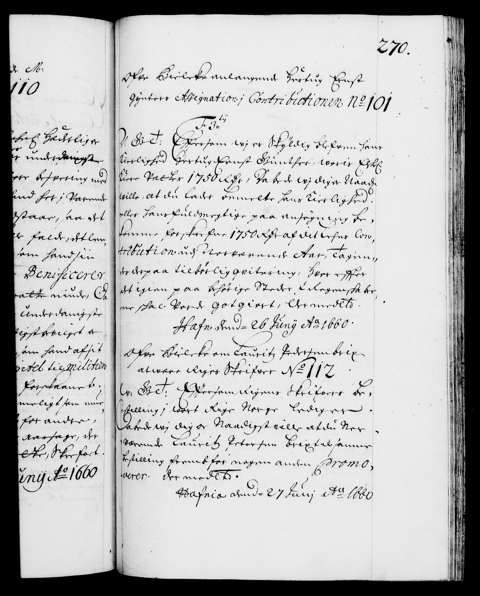 Danske Kanselli 1572-1799, AV/RA-EA-3023/F/Fc/Fca/Fcab/L0010: Norske tegnelser (mikrofilm), 1657-1660, s. 270a