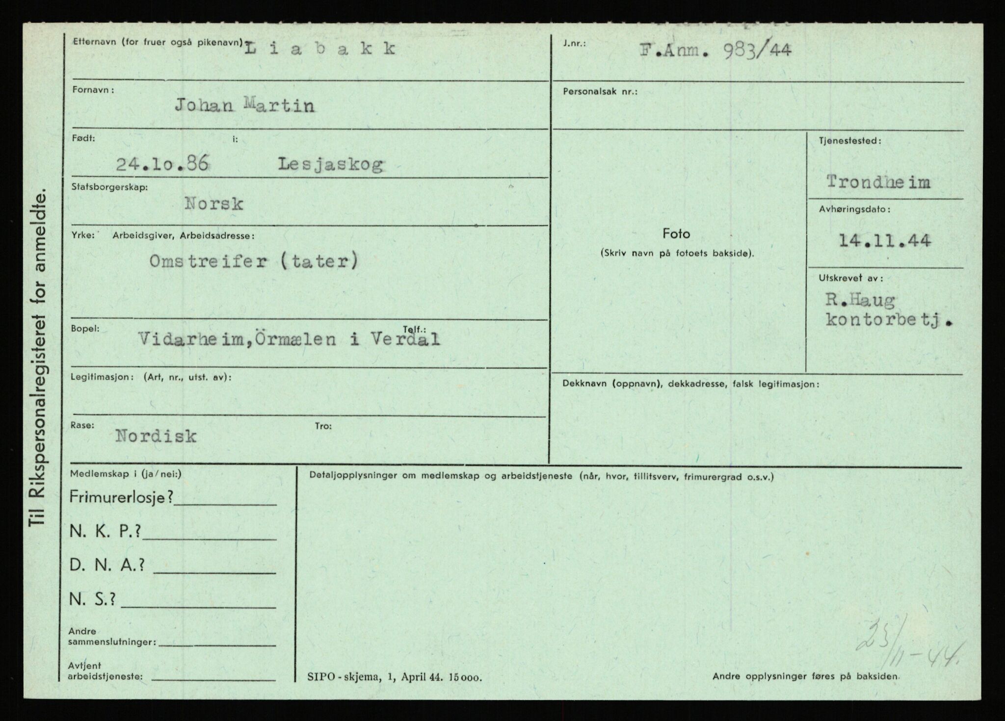 Statspolitiet - Hovedkontoret / Osloavdelingen, AV/RA-S-1329/C/Ca/L0009: Knutsen - Limstrand, 1943-1945, s. 4723