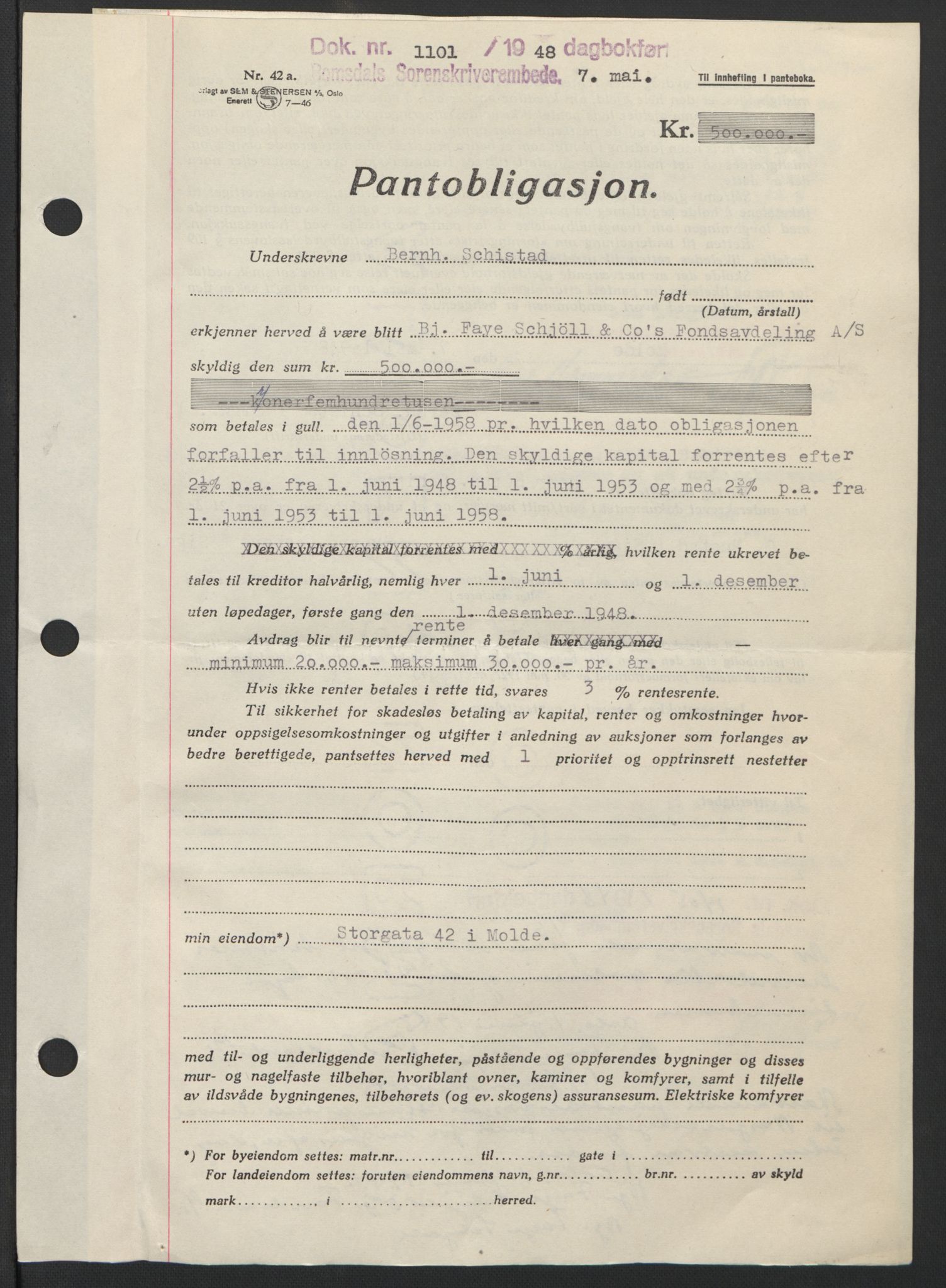 Romsdal sorenskriveri, SAT/A-4149/1/2/2C: Pantebok nr. B3, 1946-1948, Dagboknr: 1101/1948