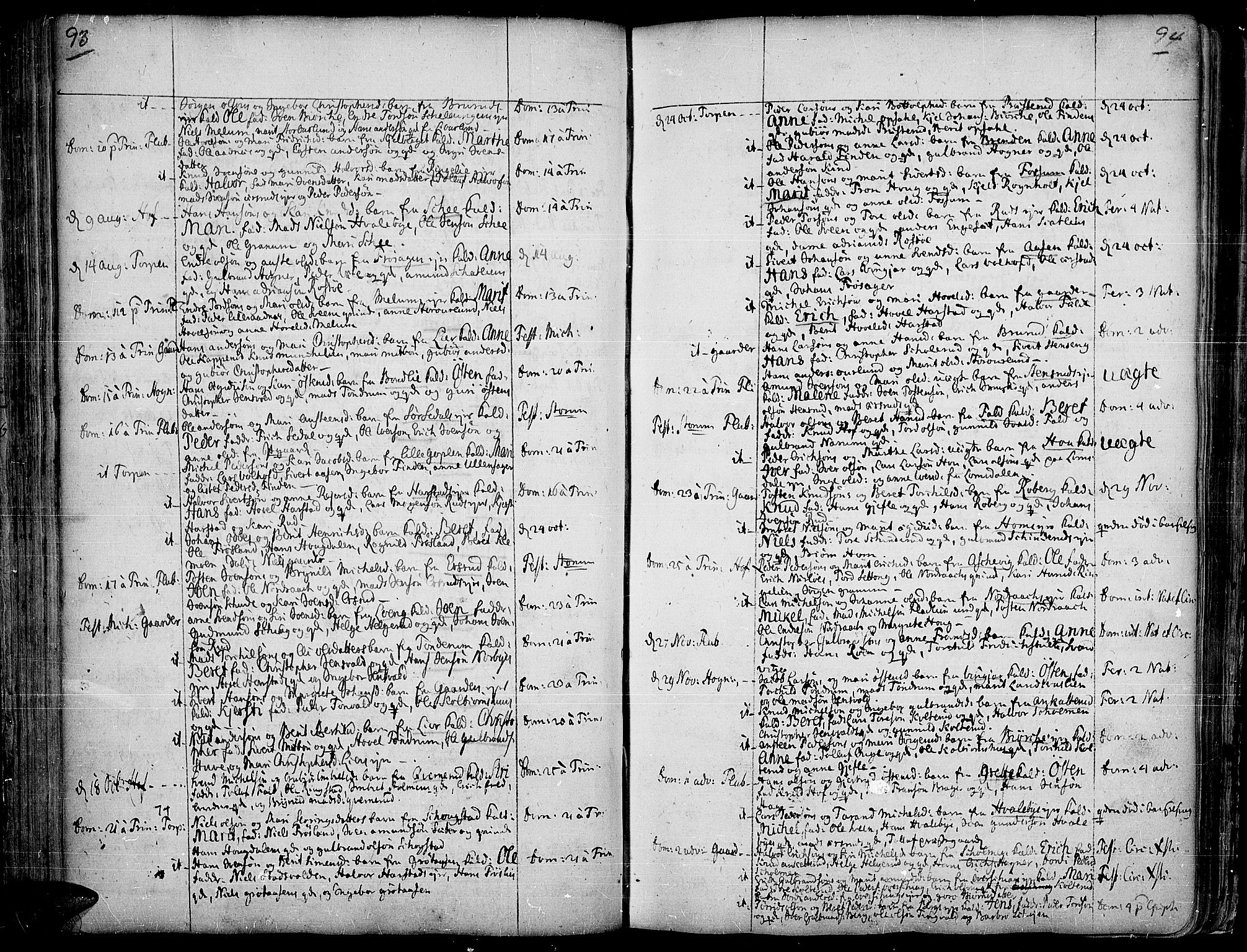 Land prestekontor, AV/SAH-PREST-120/H/Ha/Haa/L0002: Ministerialbok nr. 2, 1733-1764, s. 93-94
