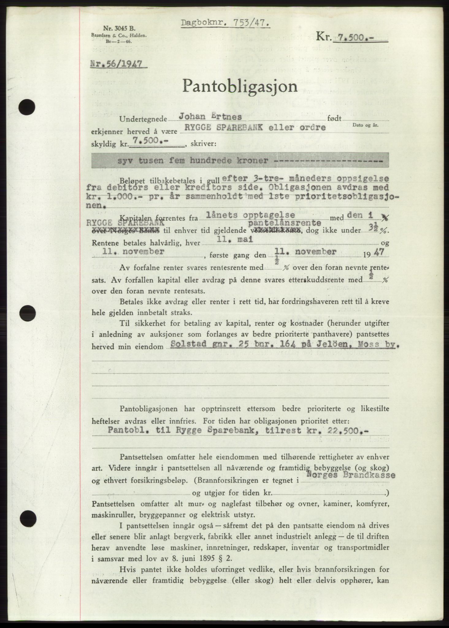 Moss sorenskriveri, SAO/A-10168: Pantebok nr. B16, 1946-1947, Dagboknr: 753/1947