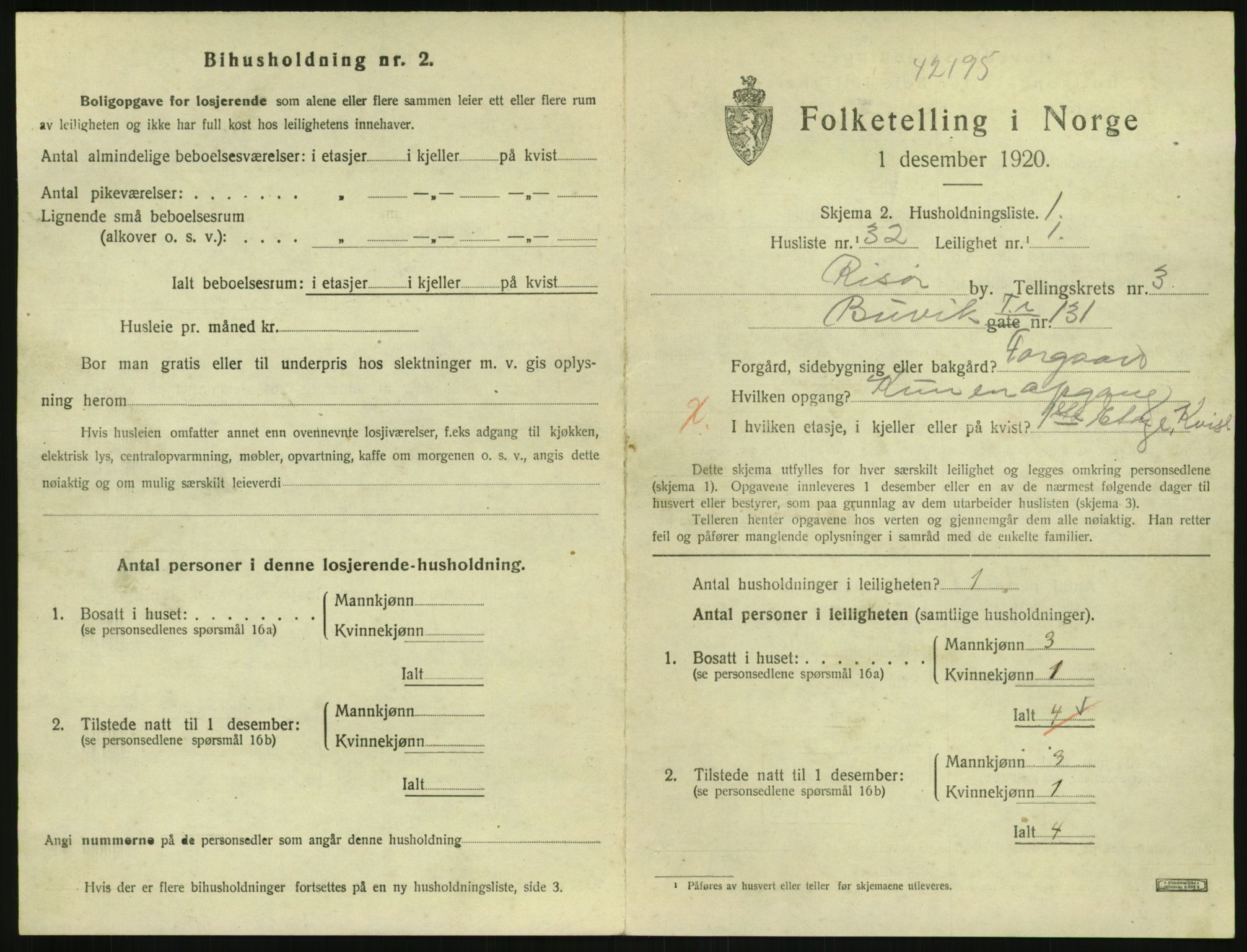 SAK, Folketelling 1920 for 0901 Risør kjøpstad, 1920, s. 2611