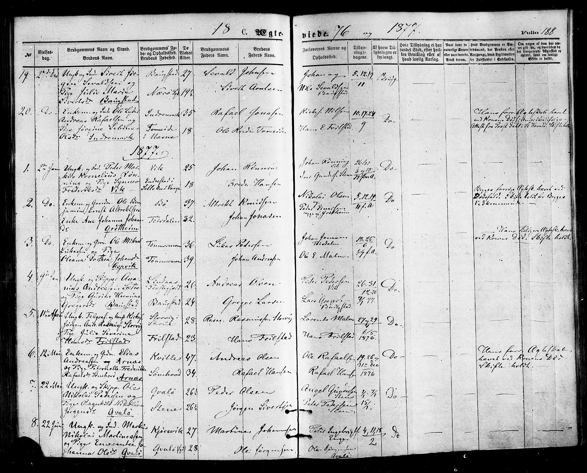 Ministerialprotokoller, klokkerbøker og fødselsregistre - Nordland, AV/SAT-A-1459/812/L0177: Ministerialbok nr. 812A06, 1875-1885, s. 188