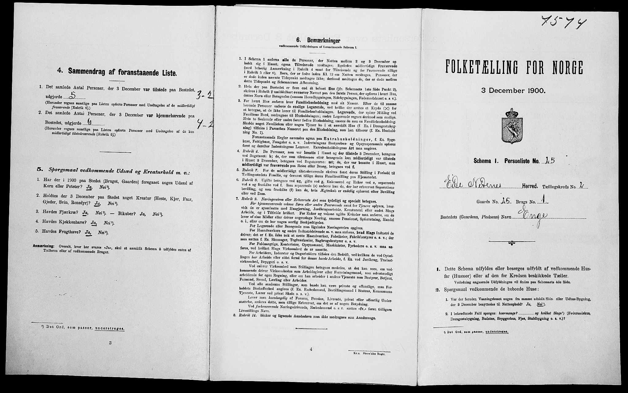 SAK, Folketelling 1900 for 0925 Eide herred, 1900, s. 194
