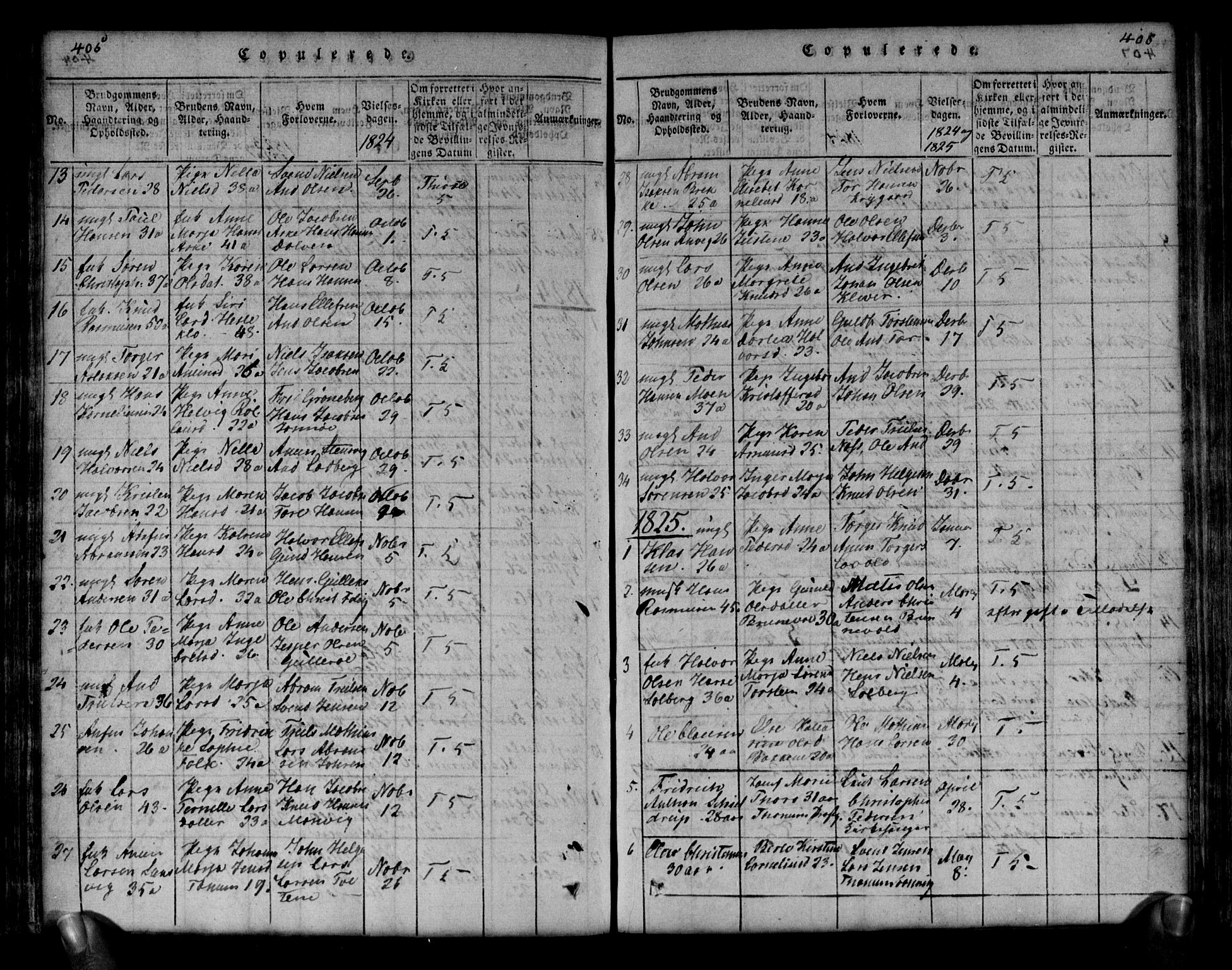 Brunlanes kirkebøker, SAKO/A-342/G/Ga/L0001: Klokkerbok nr. I 1, 1814-1834, s. 405-406