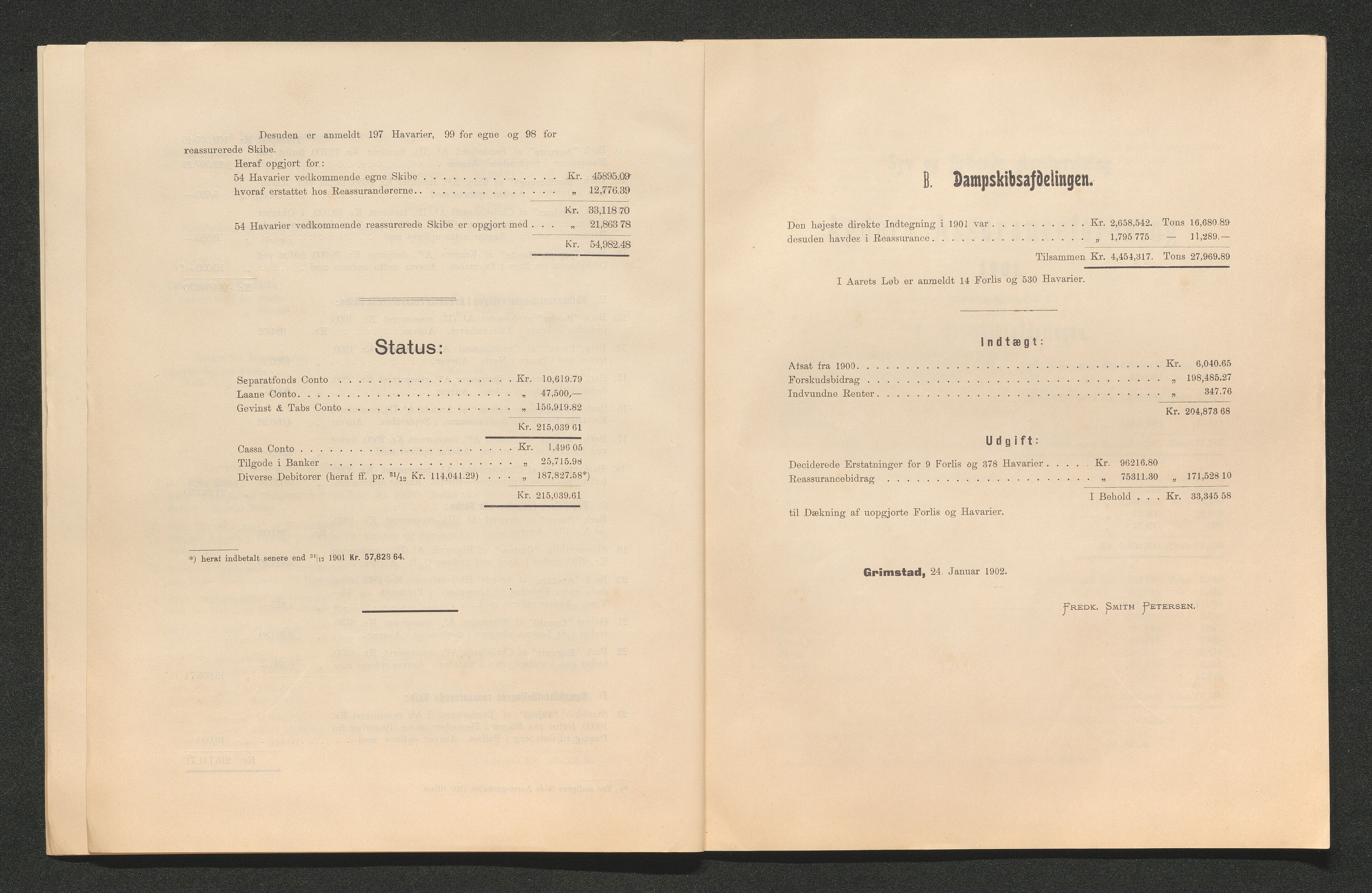 Agders Gjensidige Assuranceforening, AAKS/PA-1718/05/L0003: Regnskap, seilavdeling, pakkesak, 1890-1912