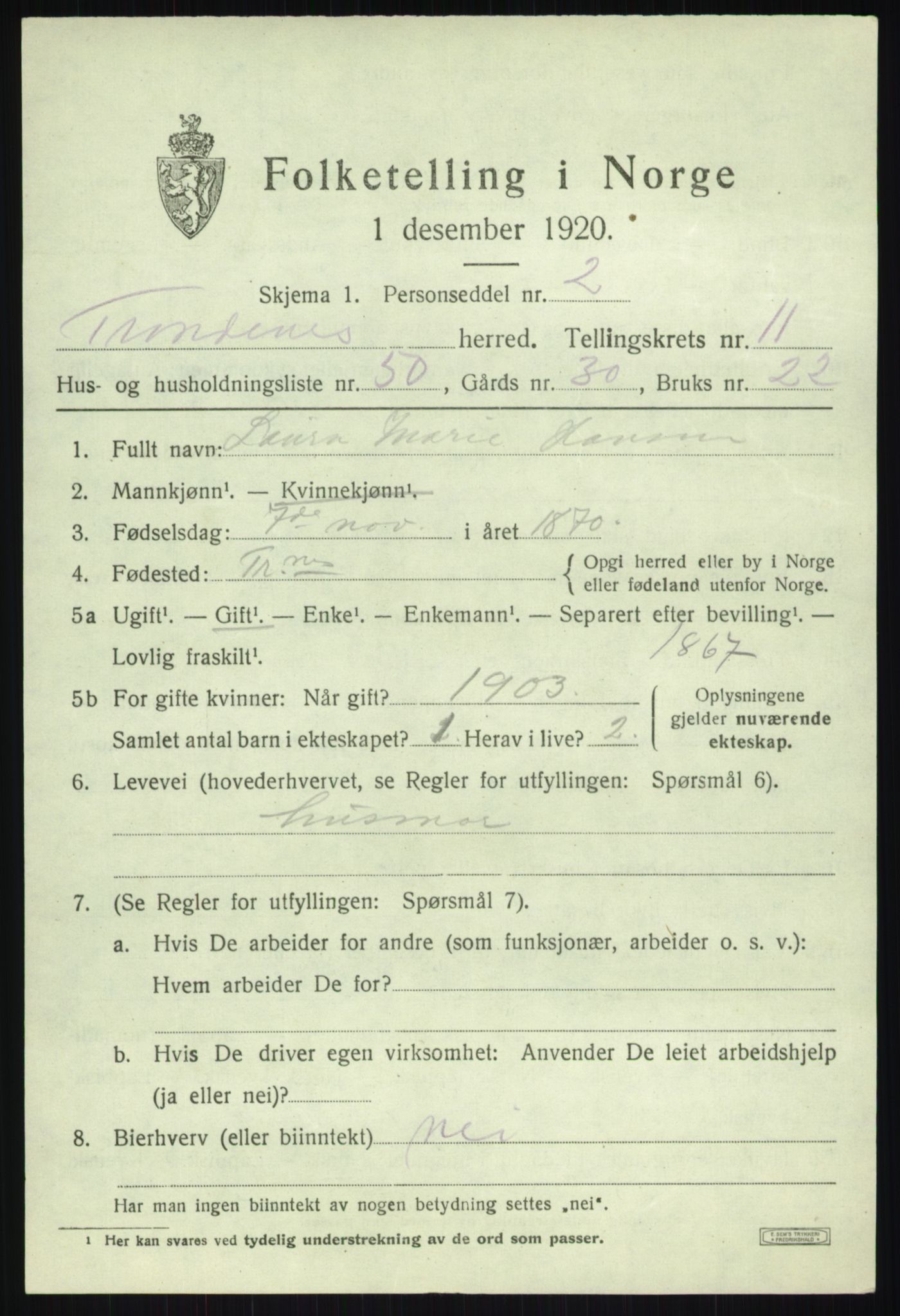 SATØ, Folketelling 1920 for 1914 Trondenes herred, 1920, s. 9009